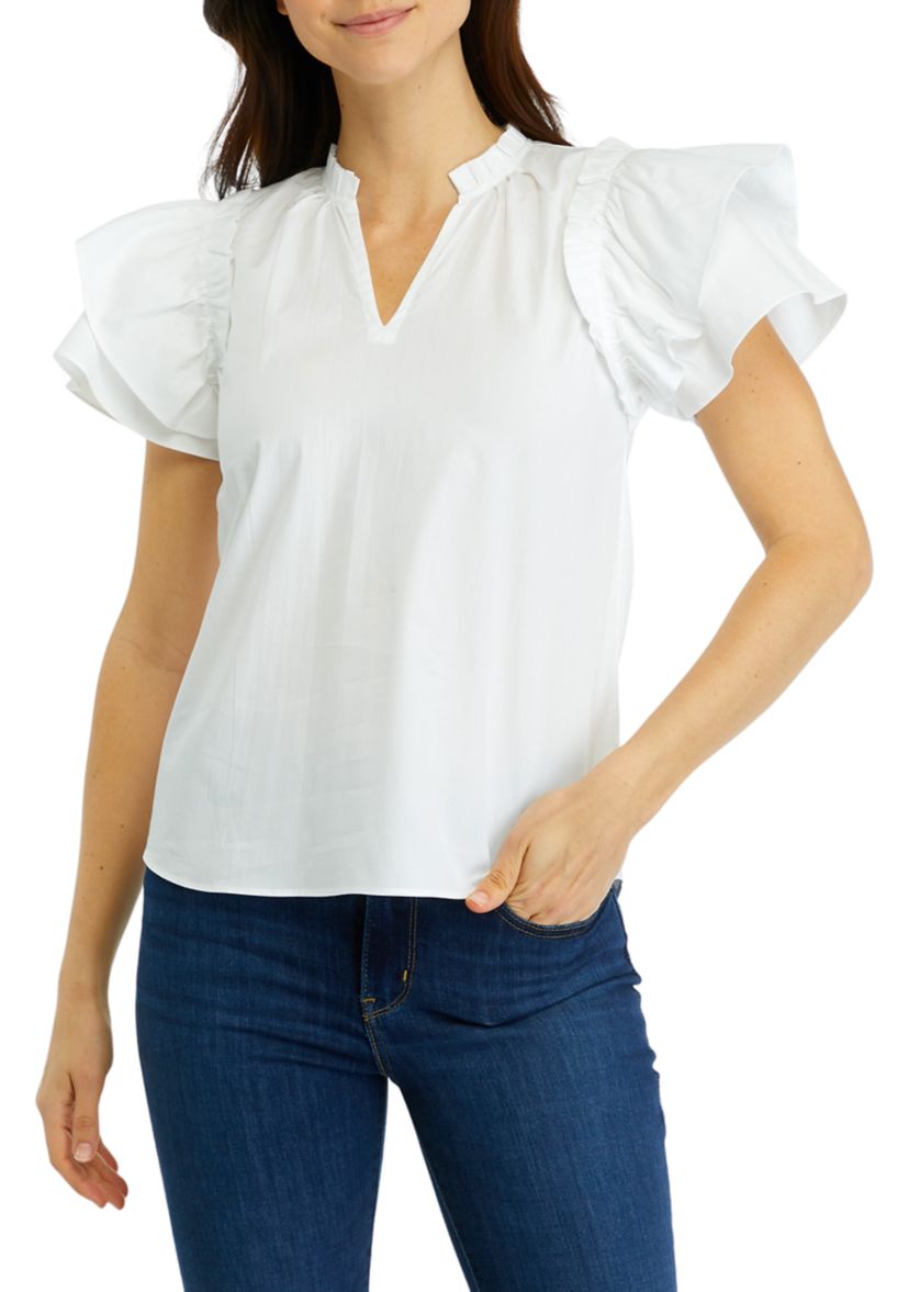 Womens Dani Woven Ruffle Sleeve Top
