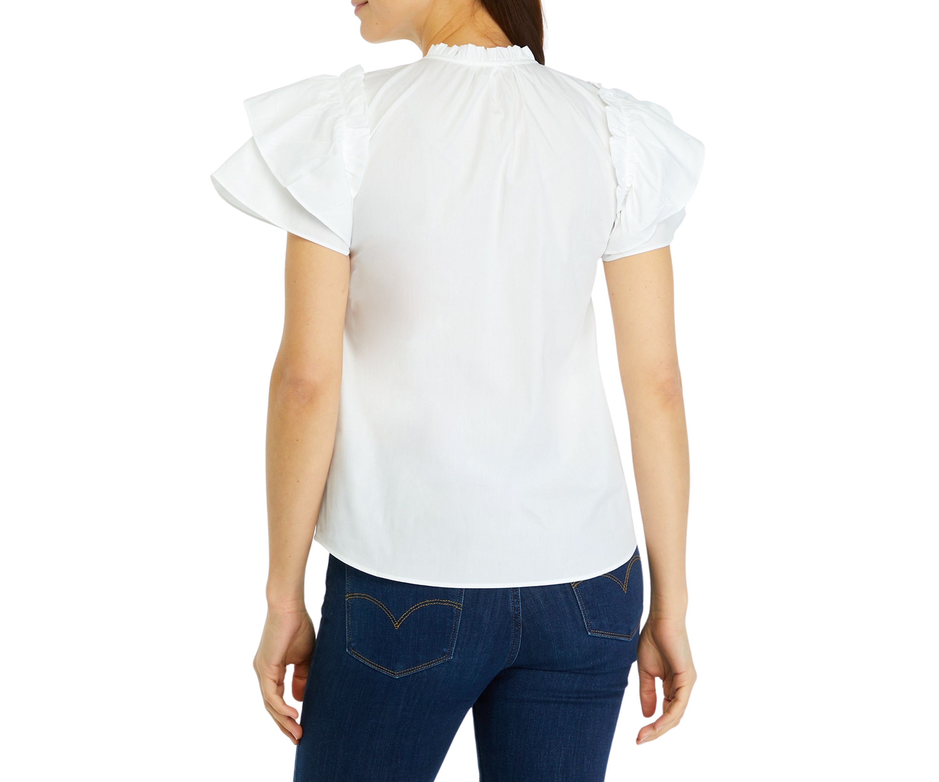 Womens Dani Woven Ruffle Sleeve Top