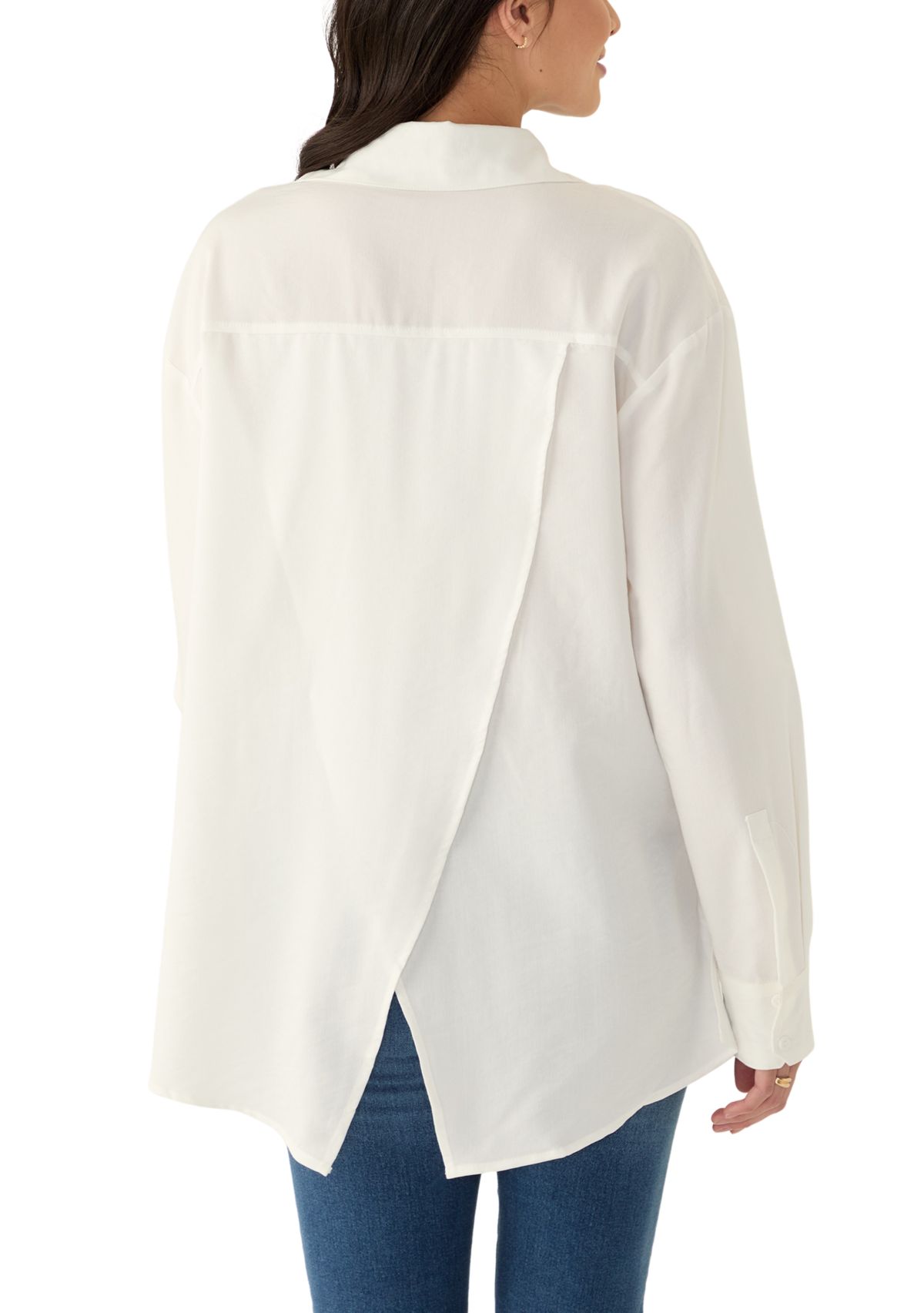 Womens Solid Button Front Shirt with Split Hem 