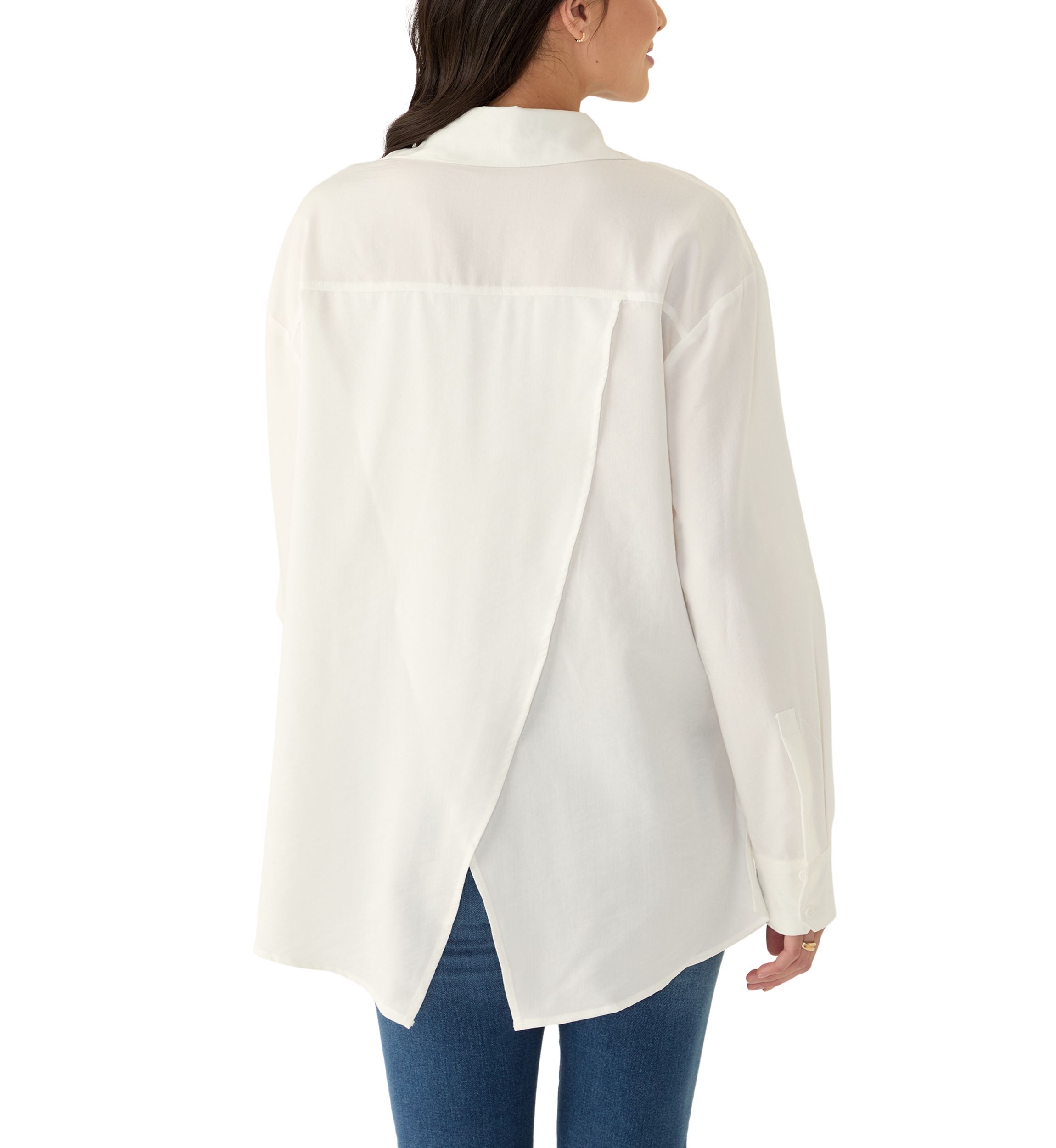 Womens Solid Button Front Shirt with Split Hem 