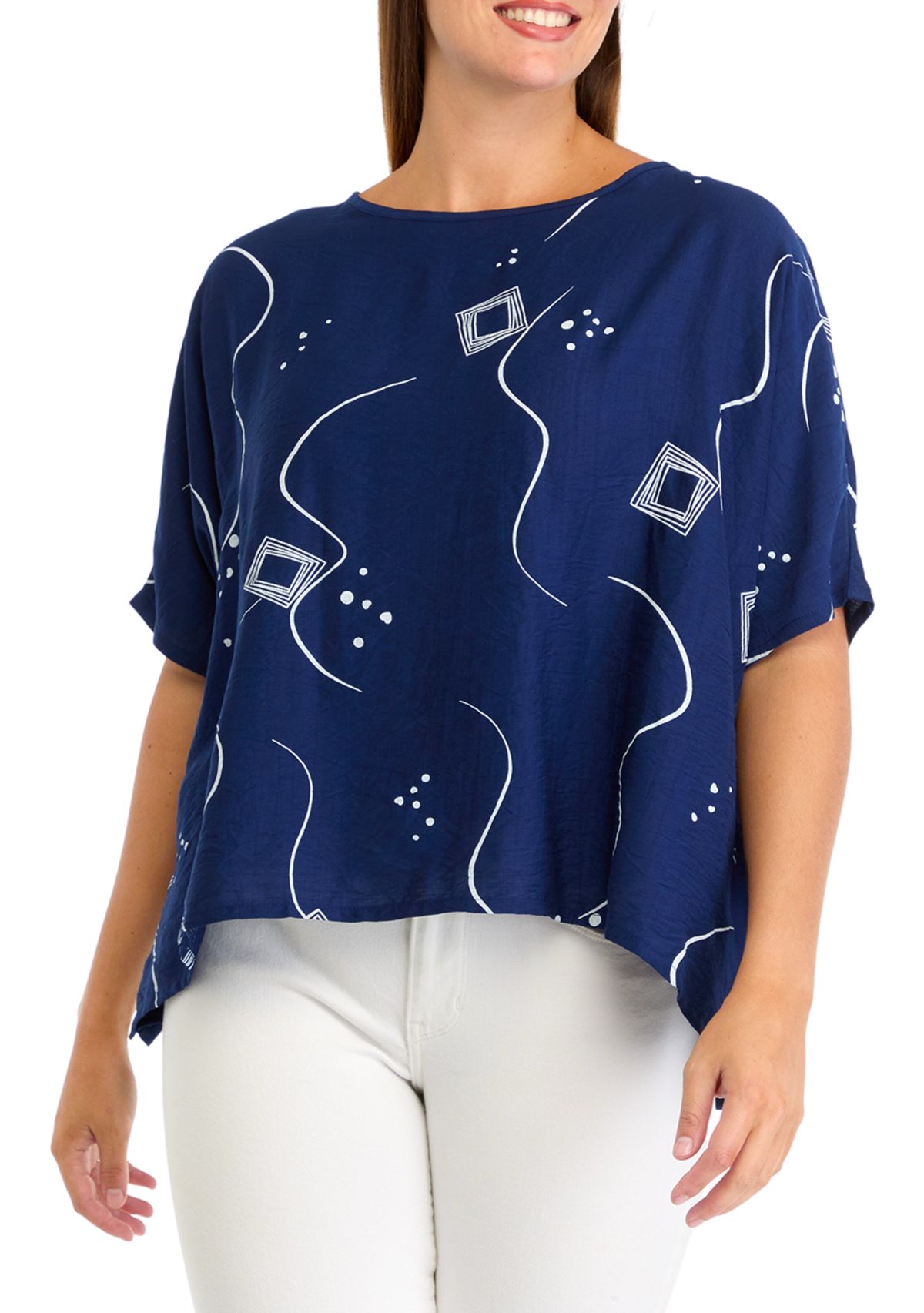 Womens Dolman Sleeve Printed Blouse