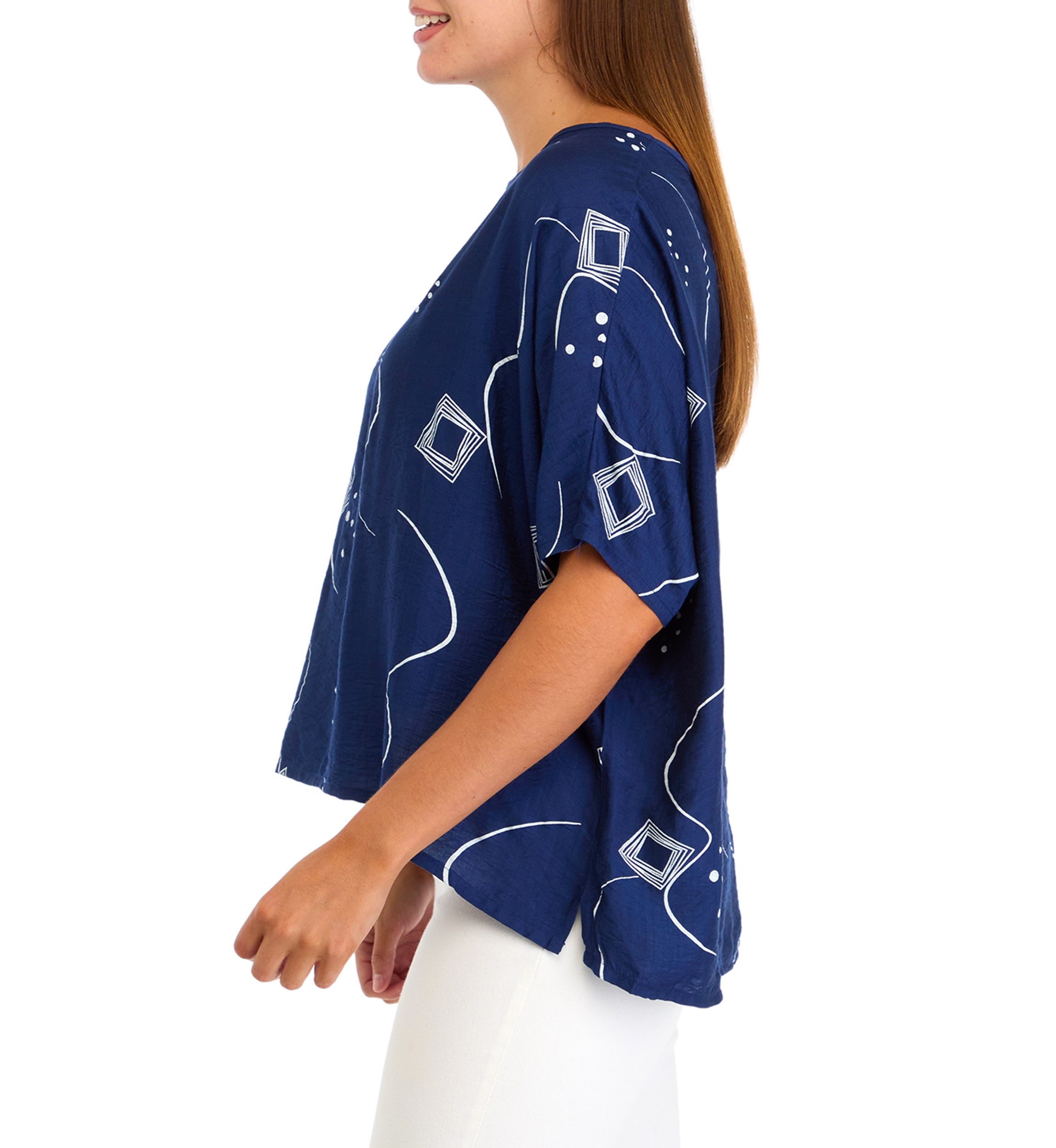 Womens Dolman Sleeve Printed Blouse