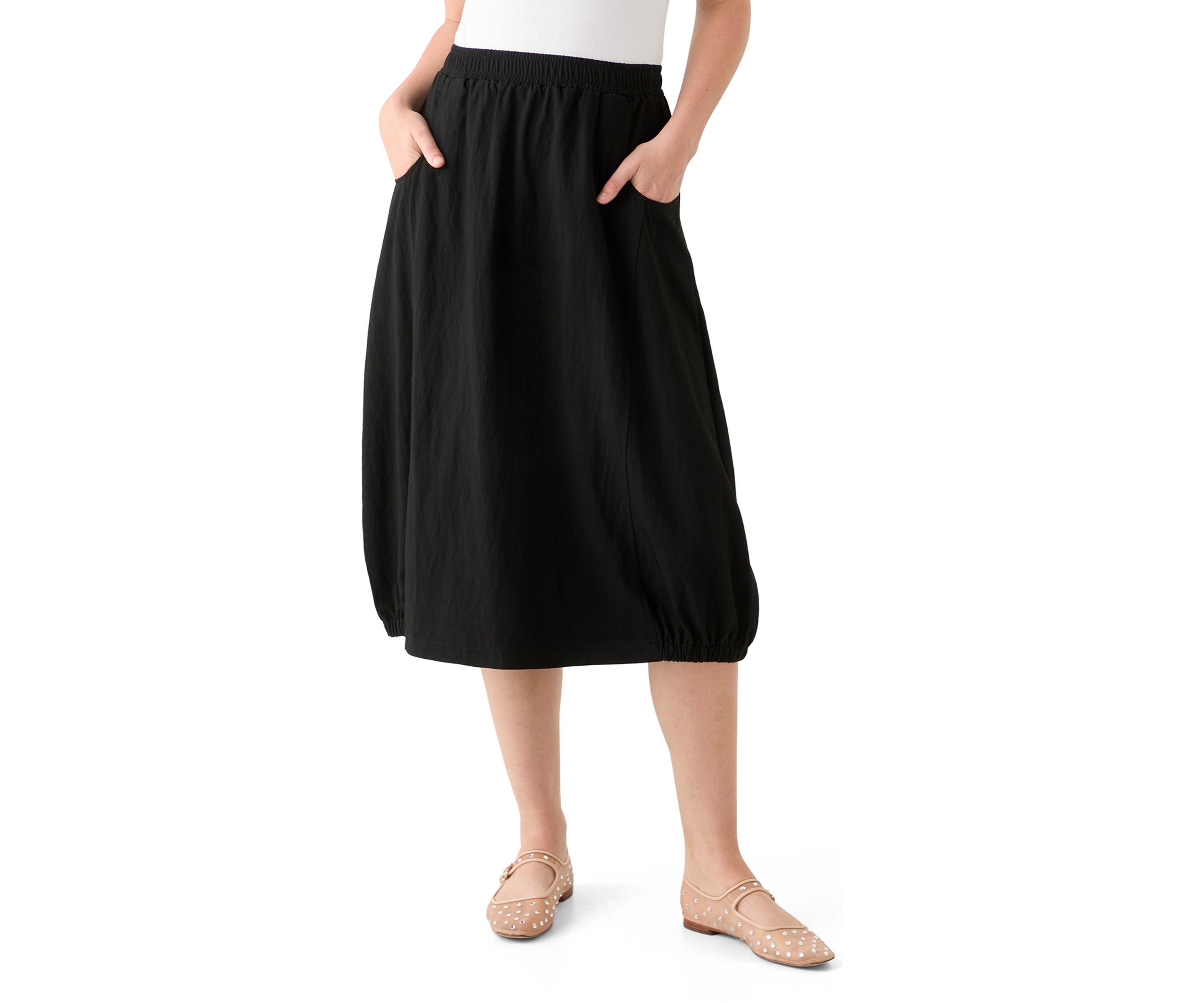 Womens Solid Pull On Midi Skirt