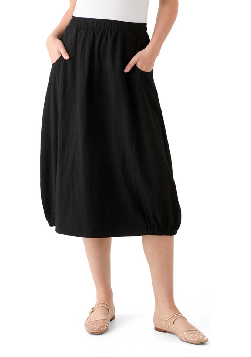 Womens Solid Pull On Midi Skirt