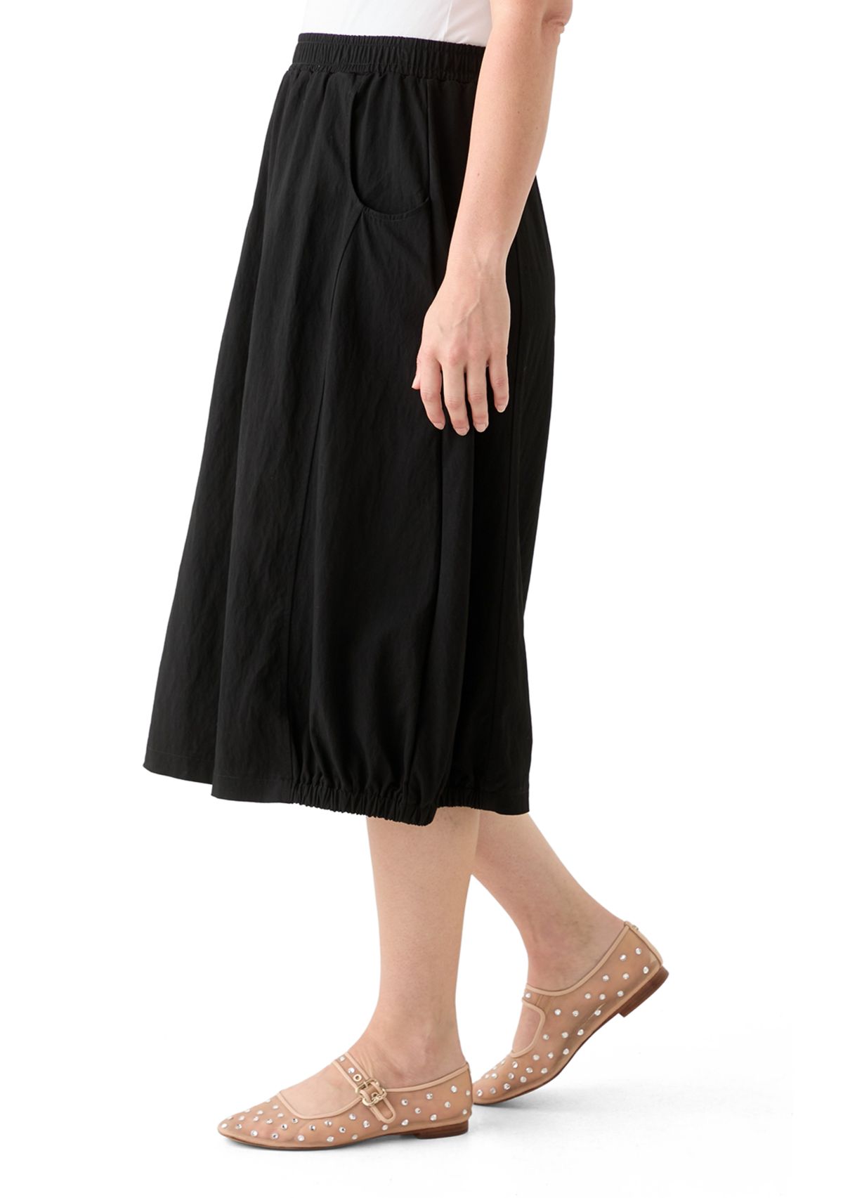 Womens Solid Pull On Midi Skirt
