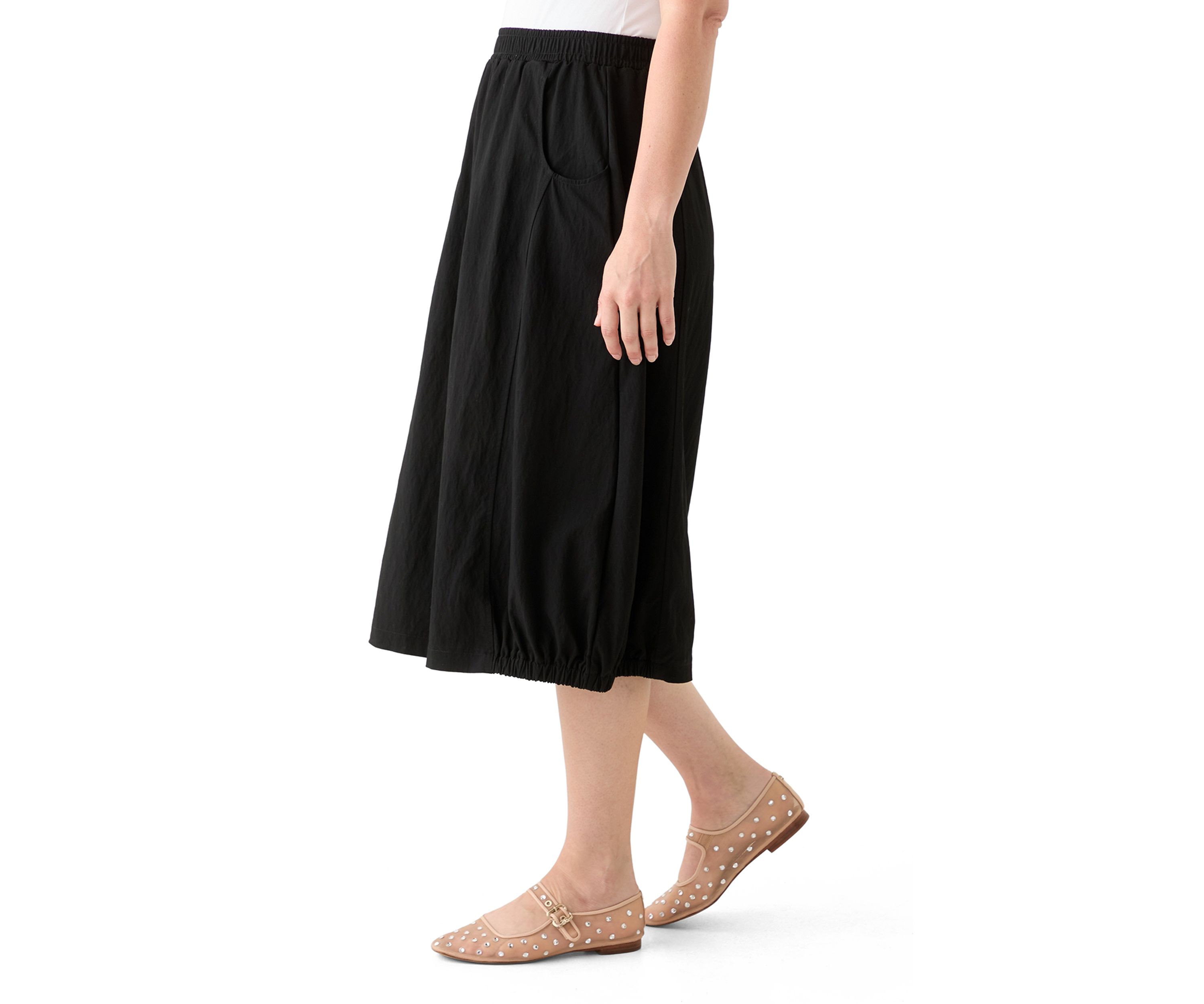 Womens Solid Pull On Midi Skirt