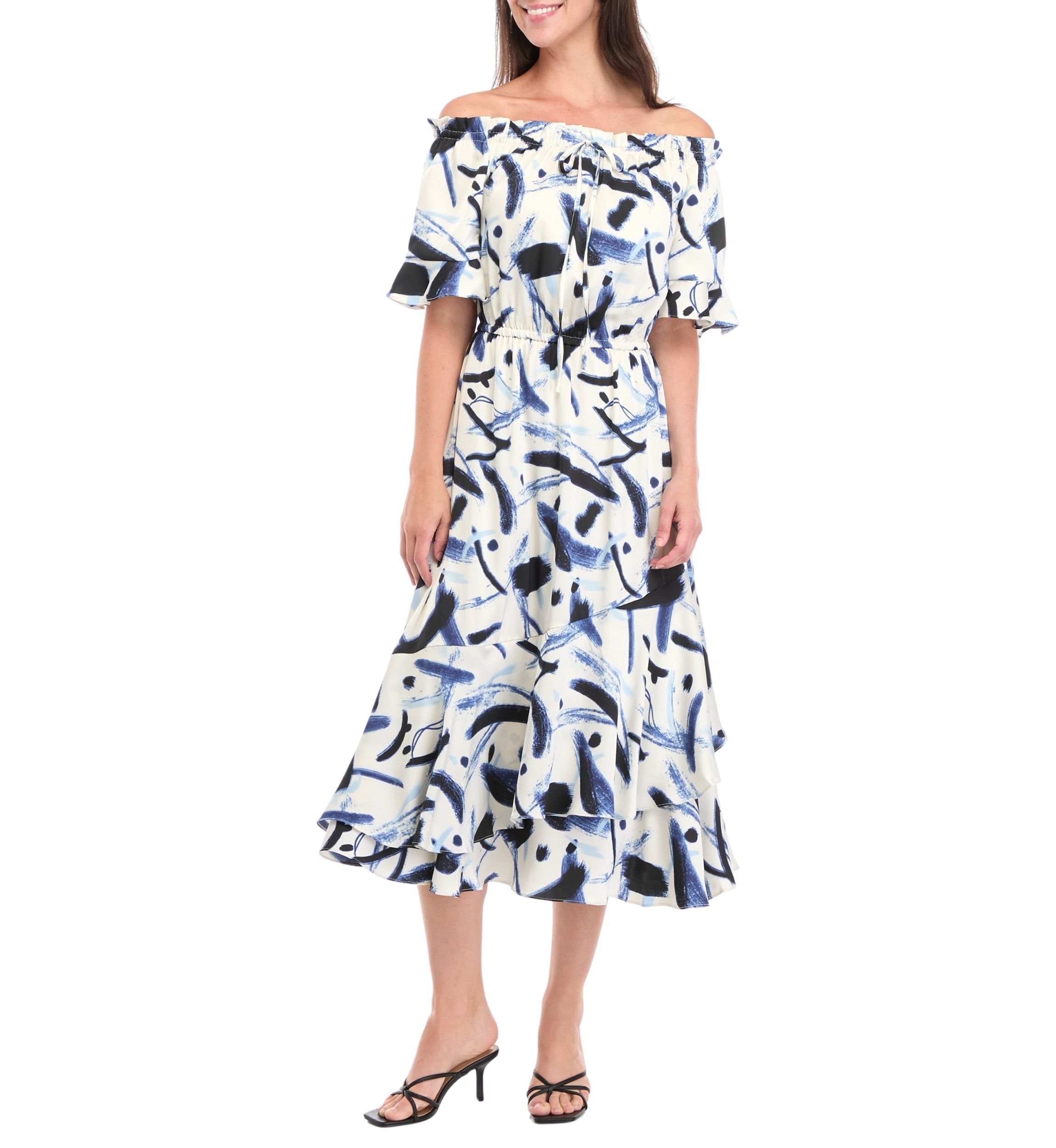 Womens Off the Shoulder Printed Maxi Dress