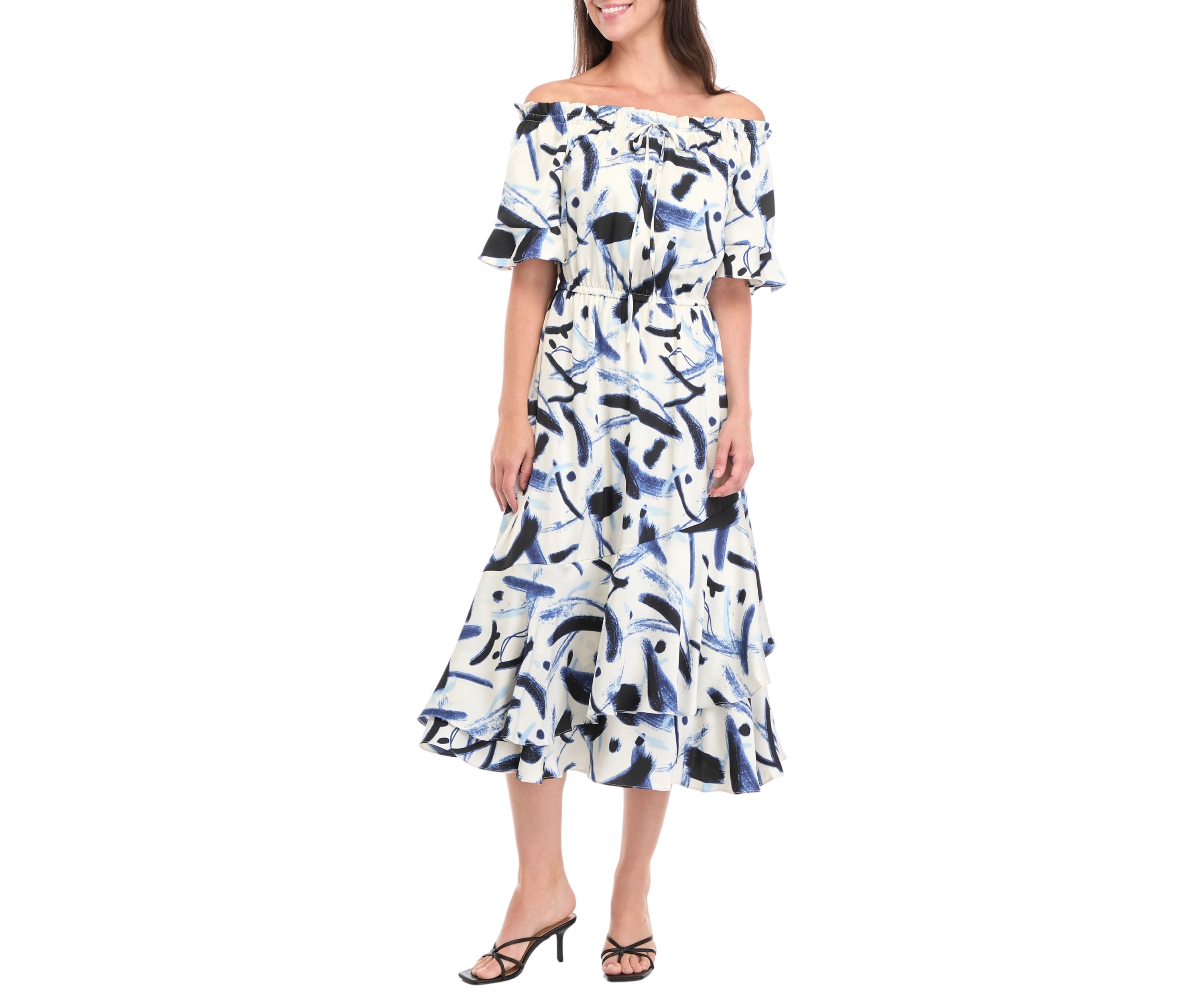 Womens Off the Shoulder Printed Maxi Dress