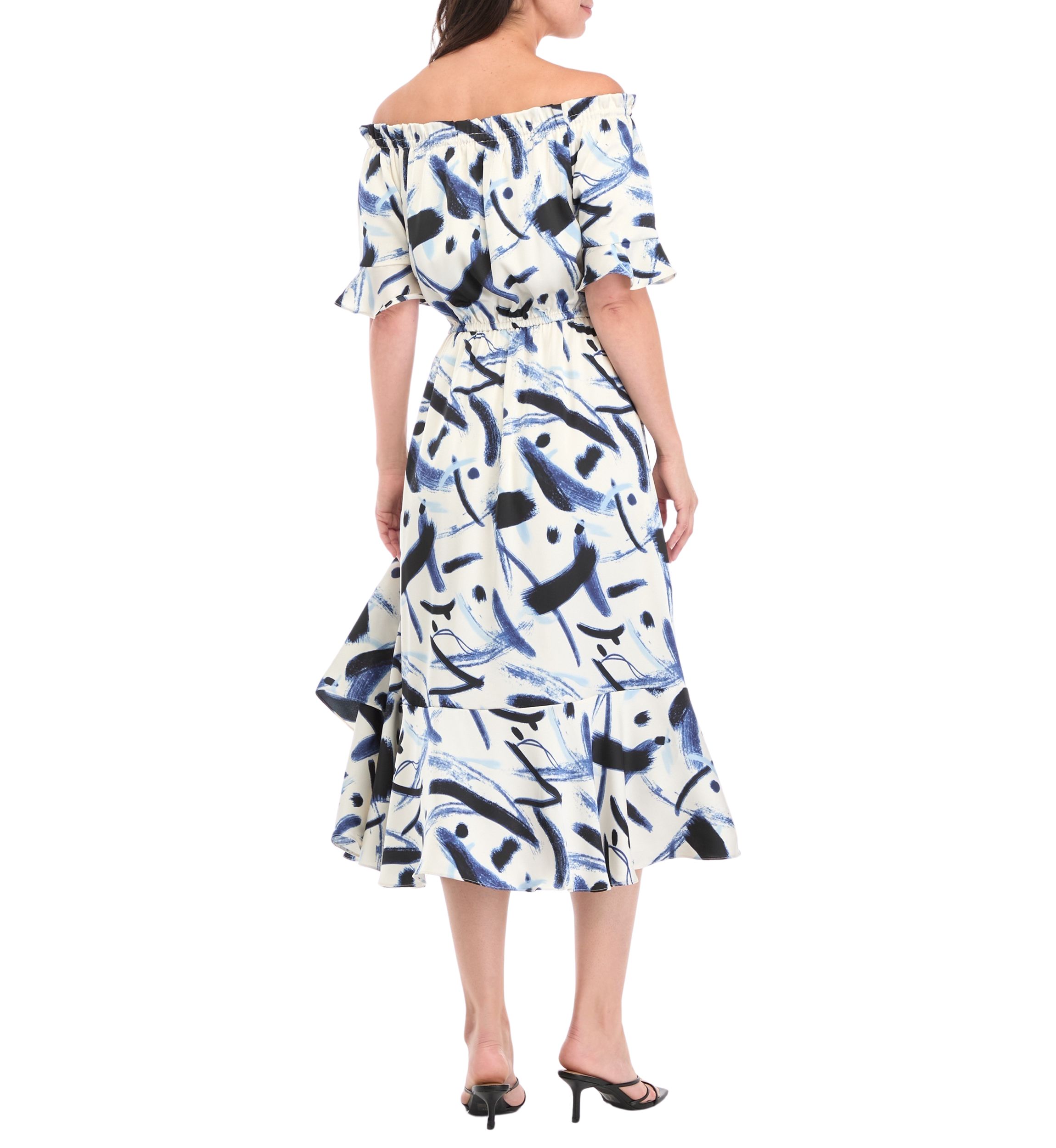Womens Off the Shoulder Printed Maxi Dress