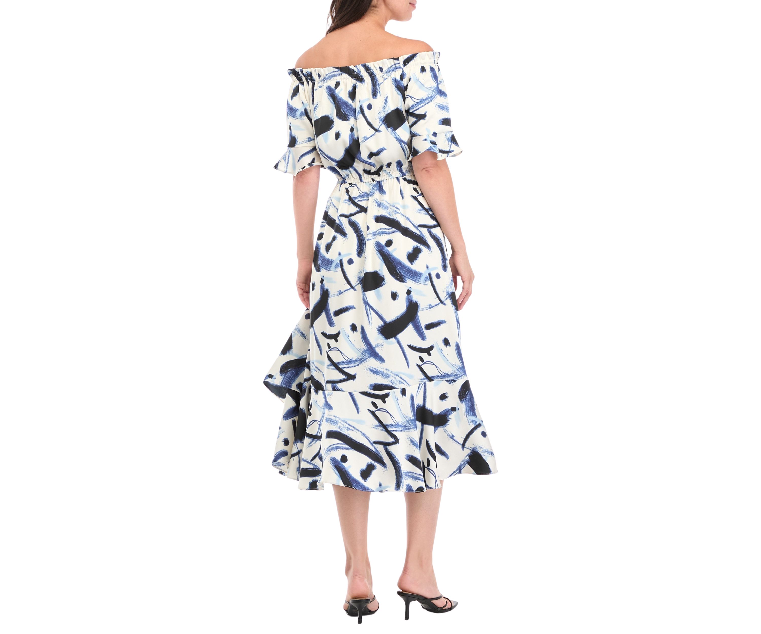 Womens Off the Shoulder Printed Maxi Dress