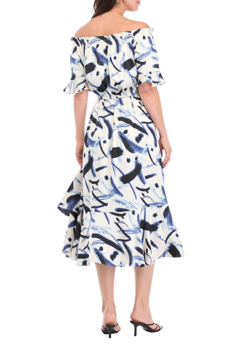 Womens Off the Shoulder Printed Maxi Dress
