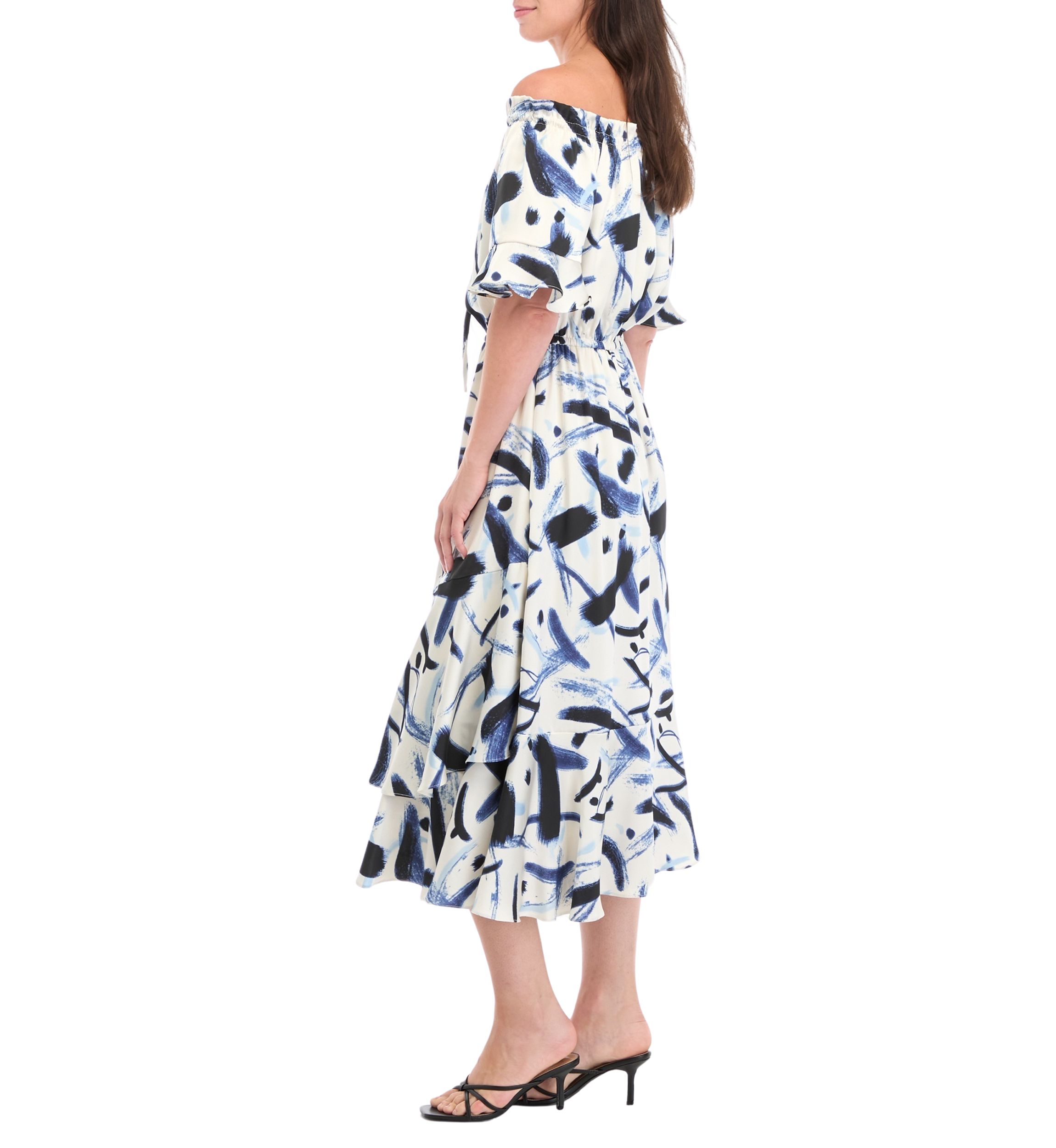 Womens Off the Shoulder Printed Maxi Dress