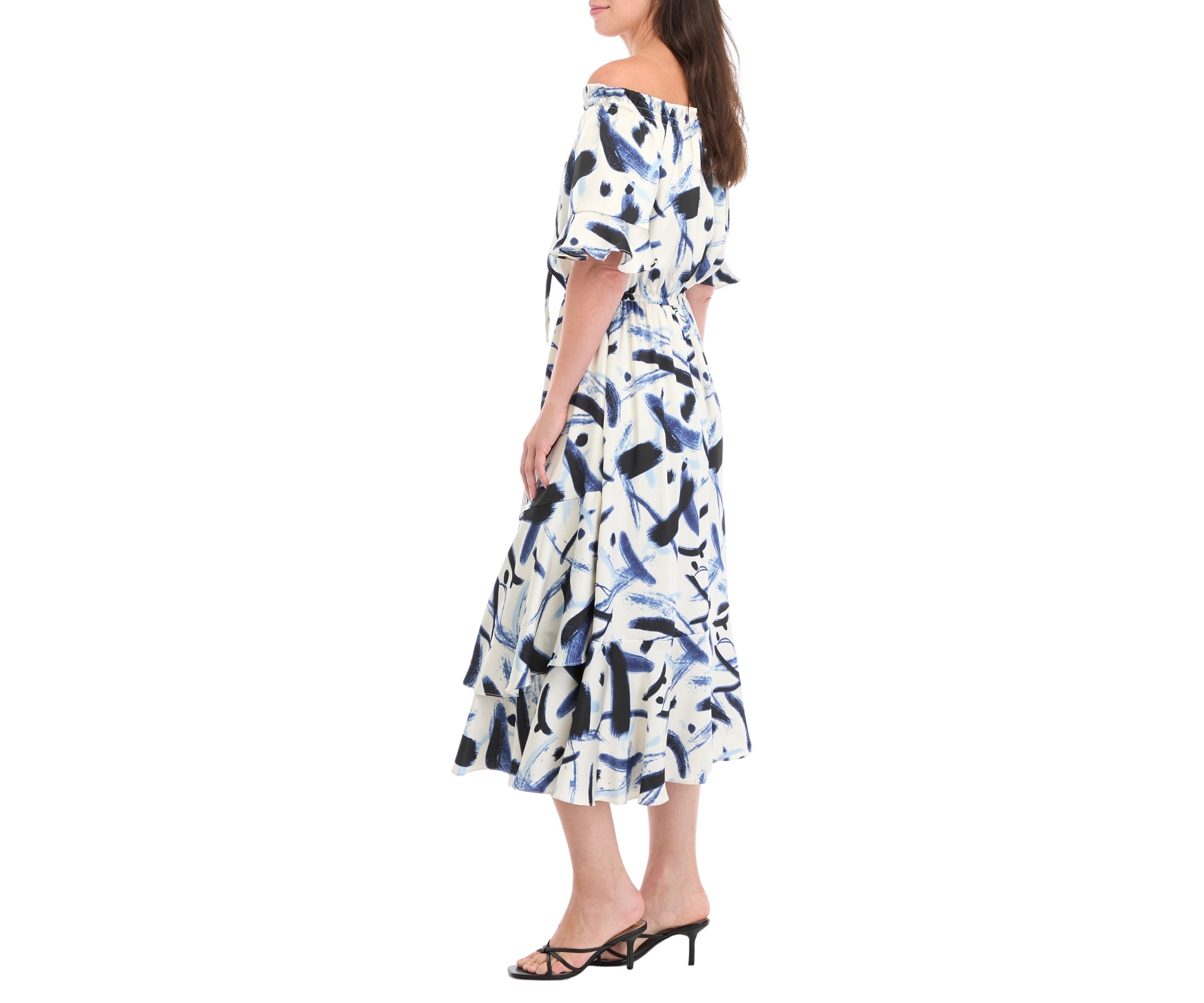 Womens Off the Shoulder Printed Maxi Dress