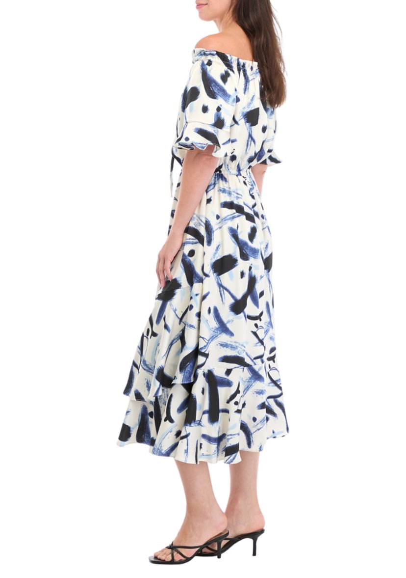 Womens Off the Shoulder Printed Maxi Dress
