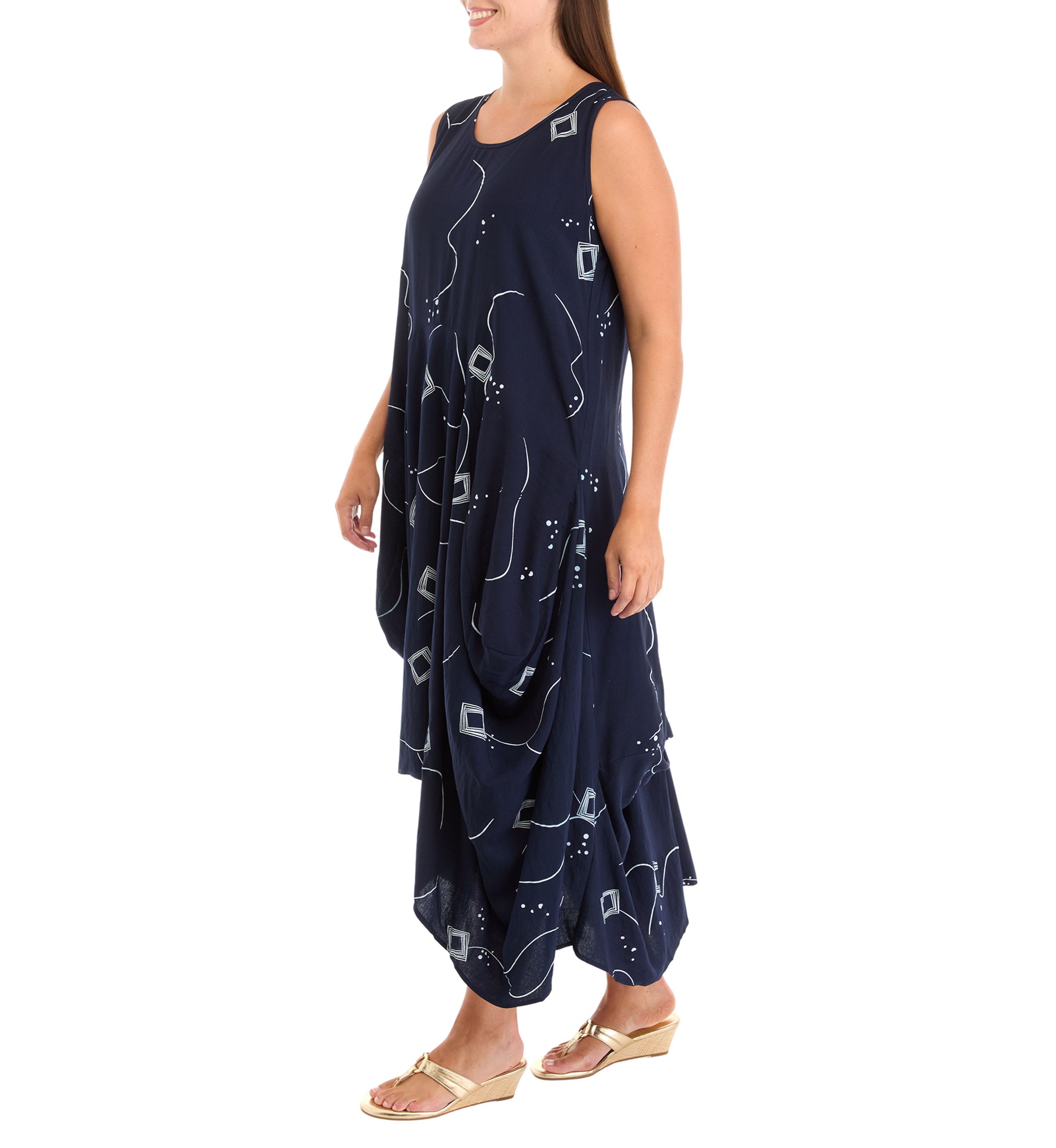 Womens Printed  Gathered Dress