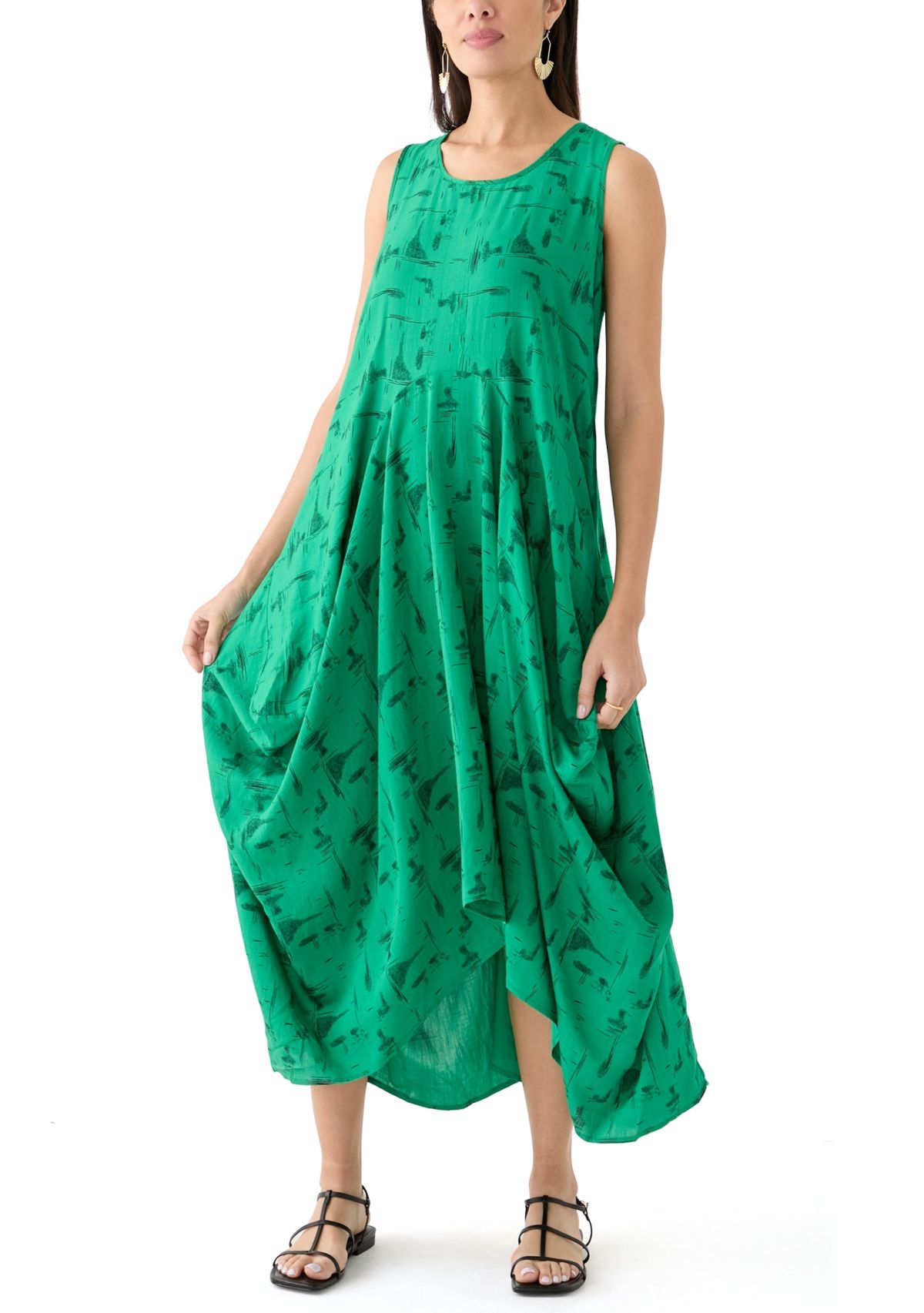 Womens Sleeveless Printed Midi Dress