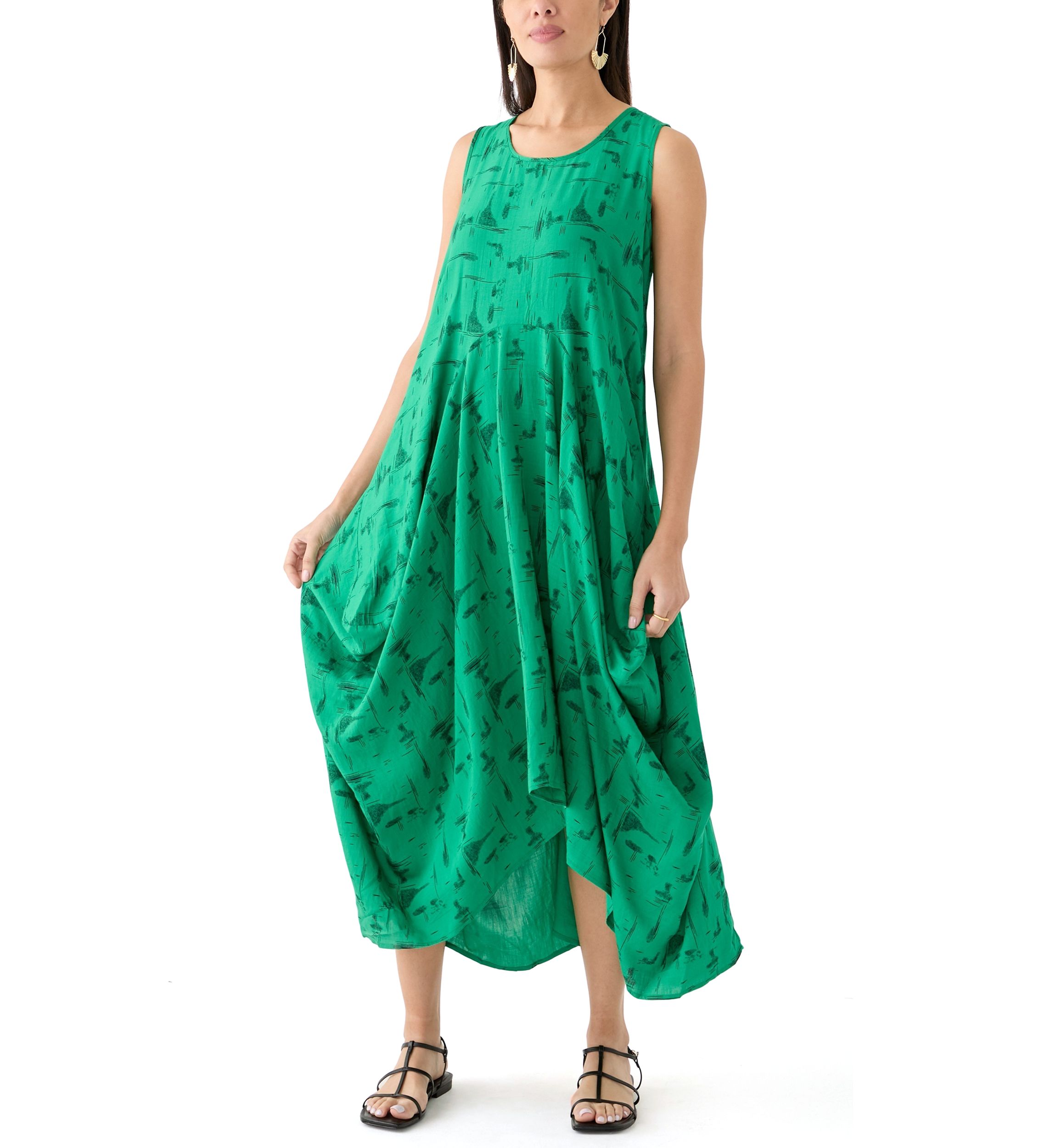 Womens Sleeveless Printed Midi Dress