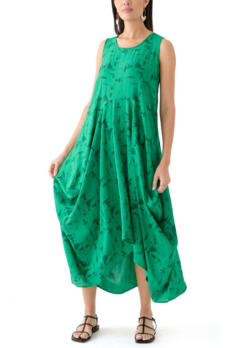 Womens Sleeveless Printed Midi Dress