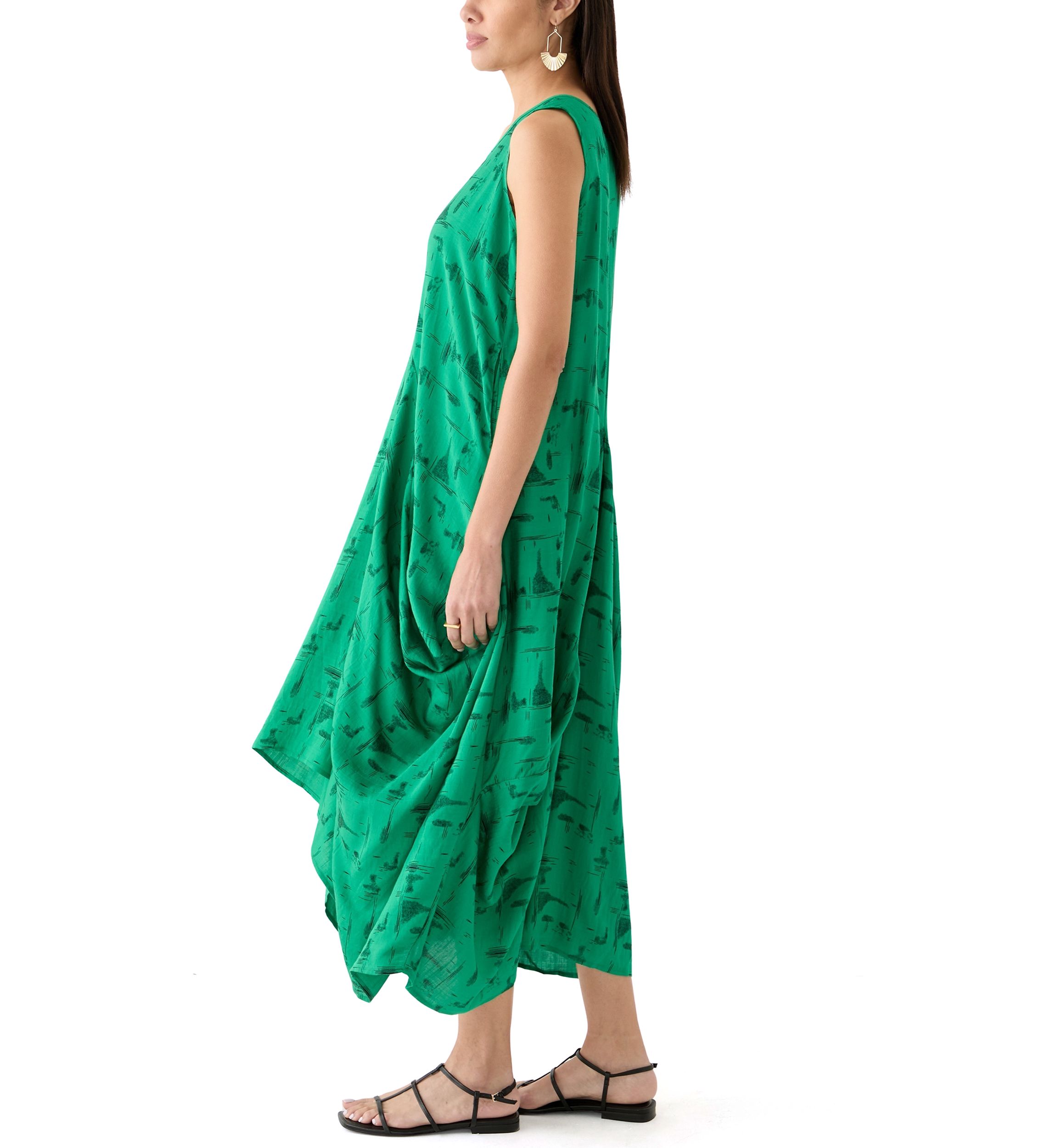 Womens Sleeveless Printed Midi Dress
