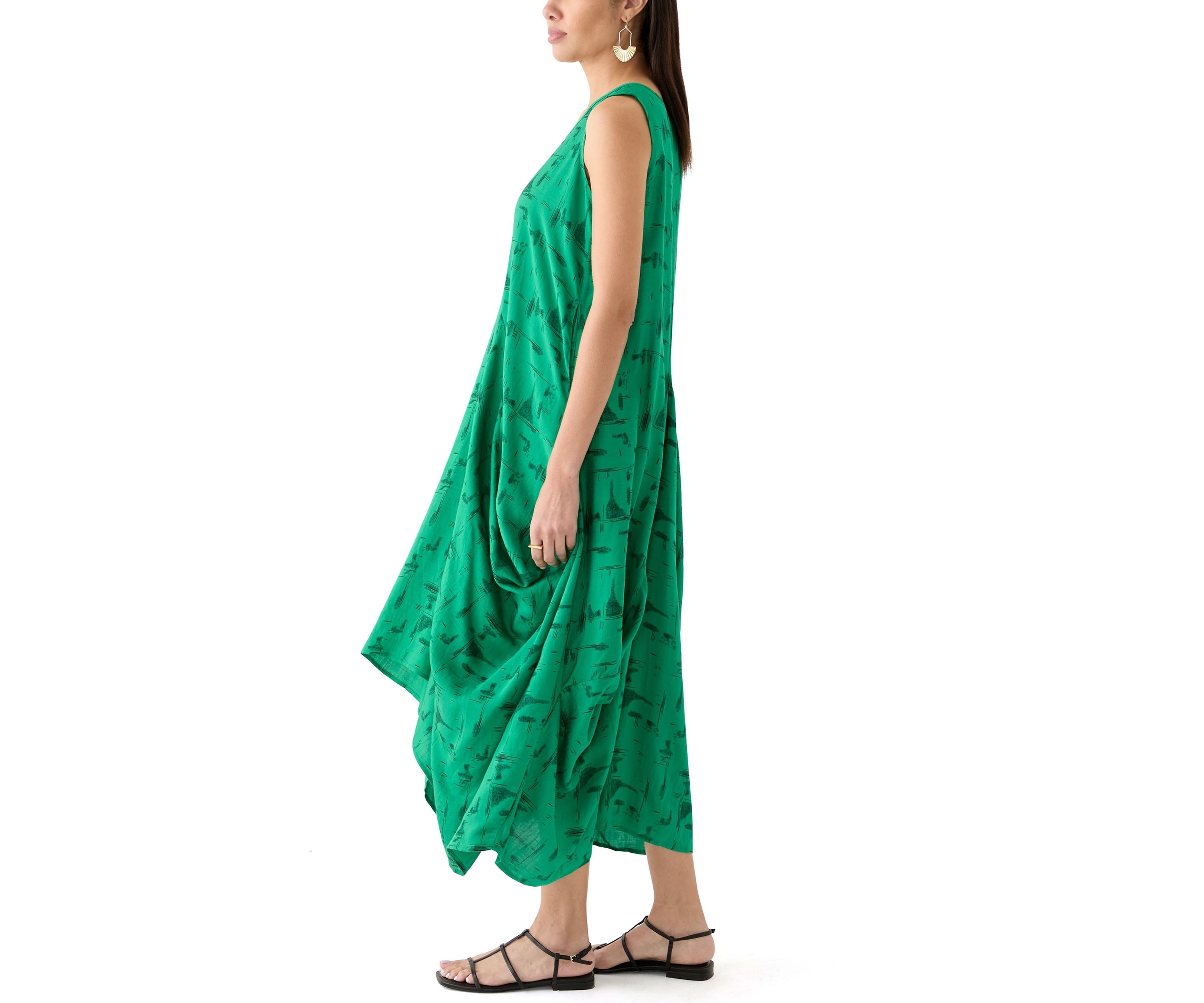 Womens Sleeveless Printed Midi Dress