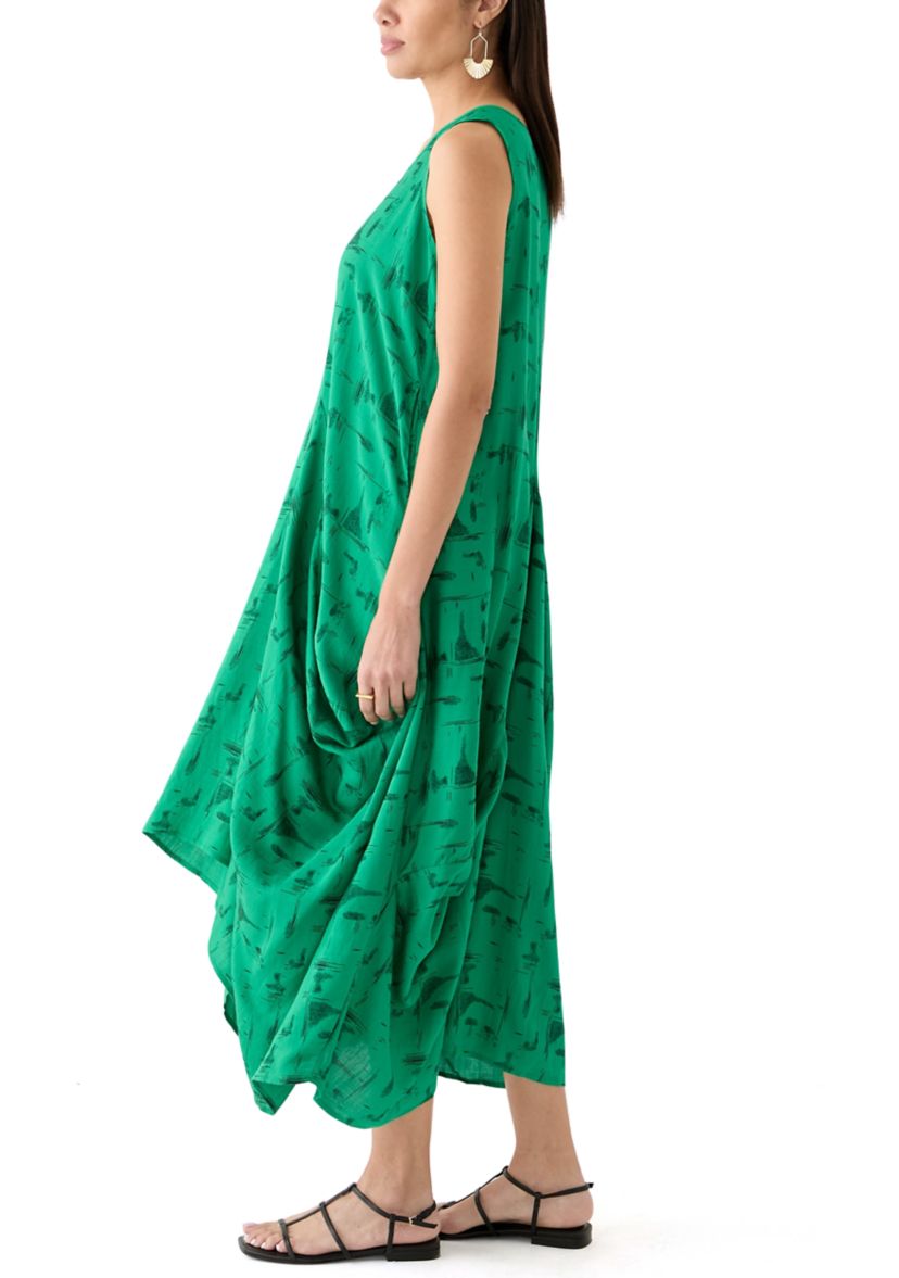 Womens Sleeveless Printed Midi Dress