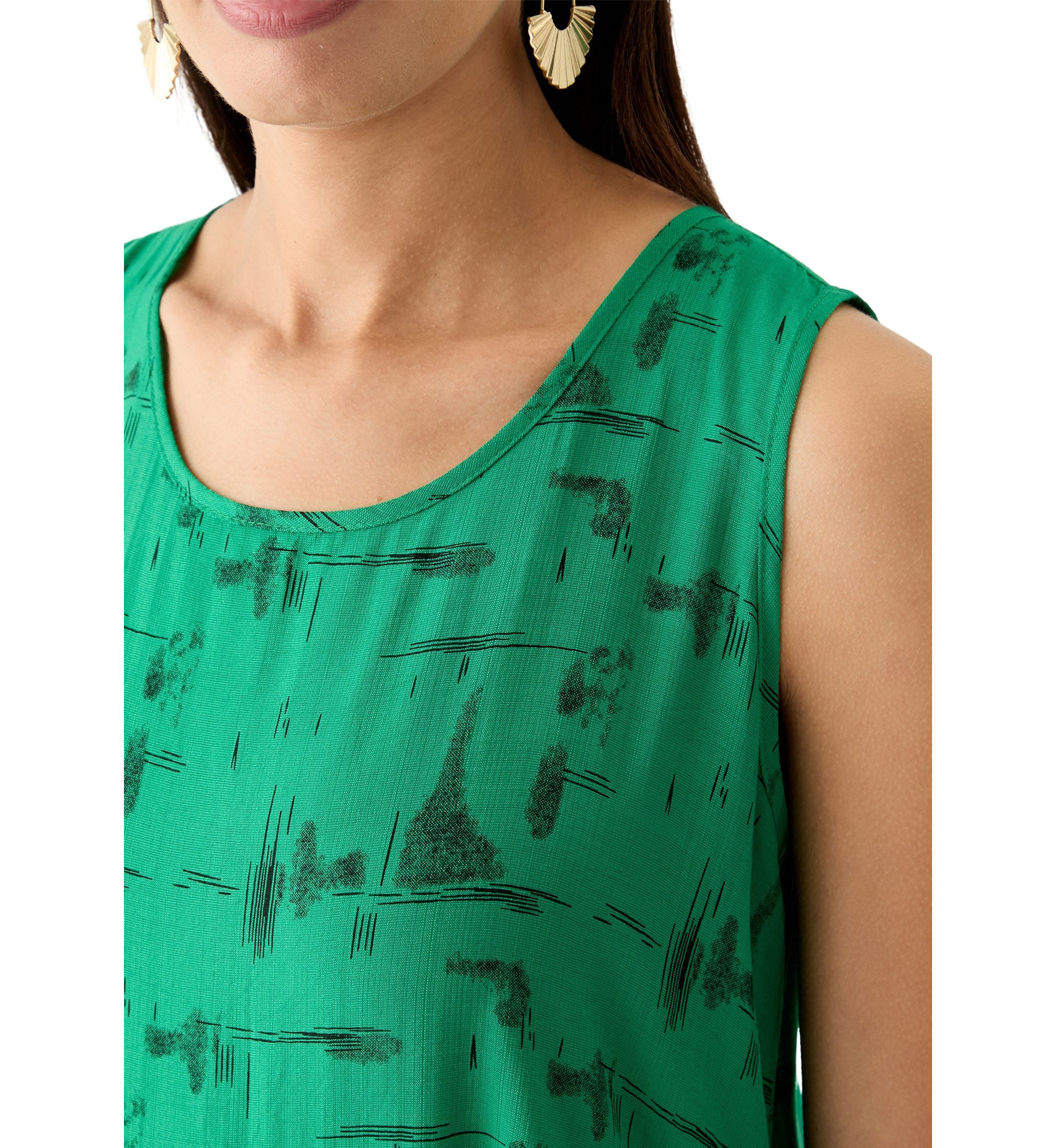 Womens Sleeveless Printed Midi Dress