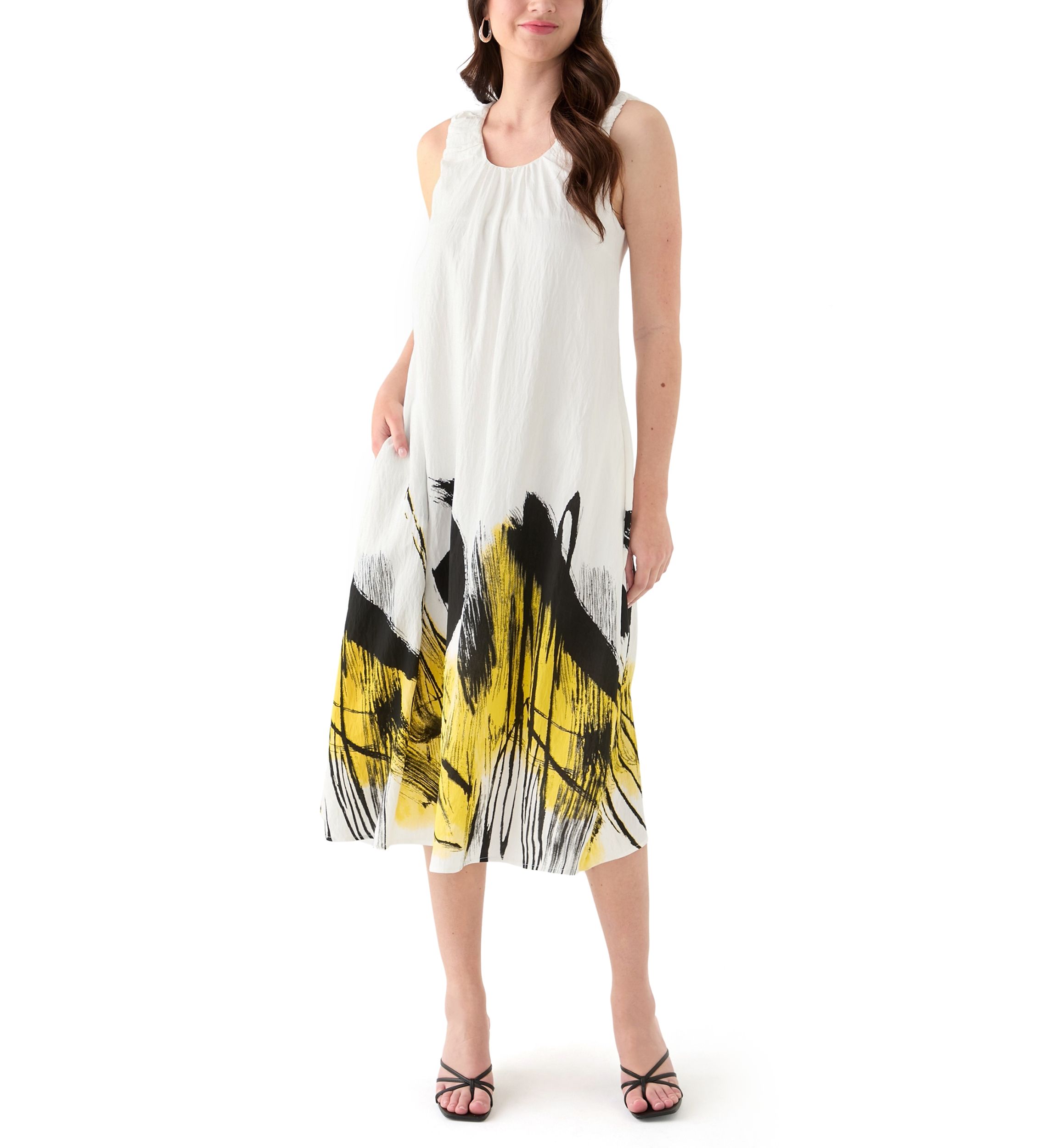 Womens Scoop Neck Sleeveless Printed Midi Dress