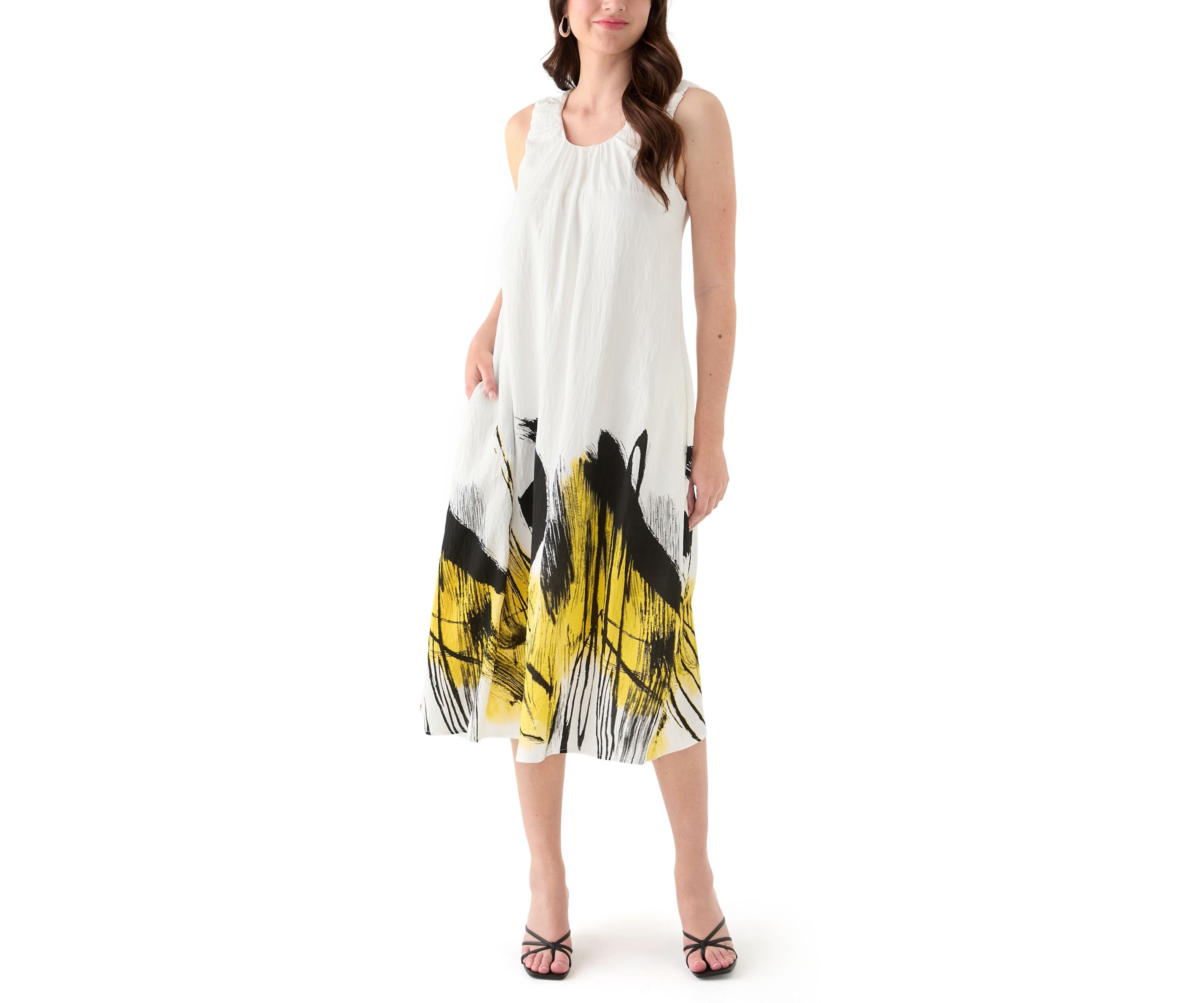 Womens Scoop Neck Sleeveless Printed Midi Dress