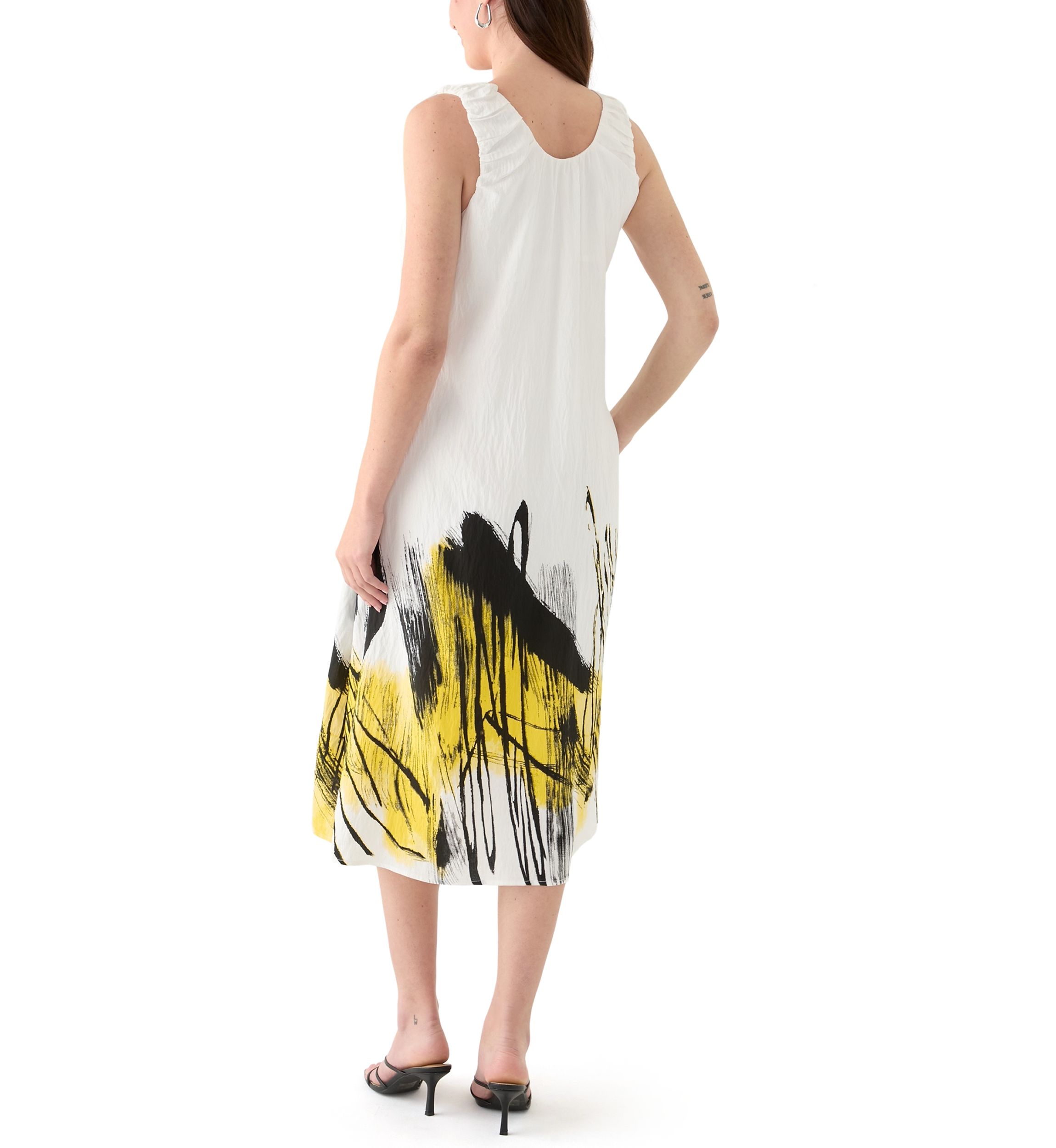 Womens Scoop Neck Sleeveless Printed Midi Dress
