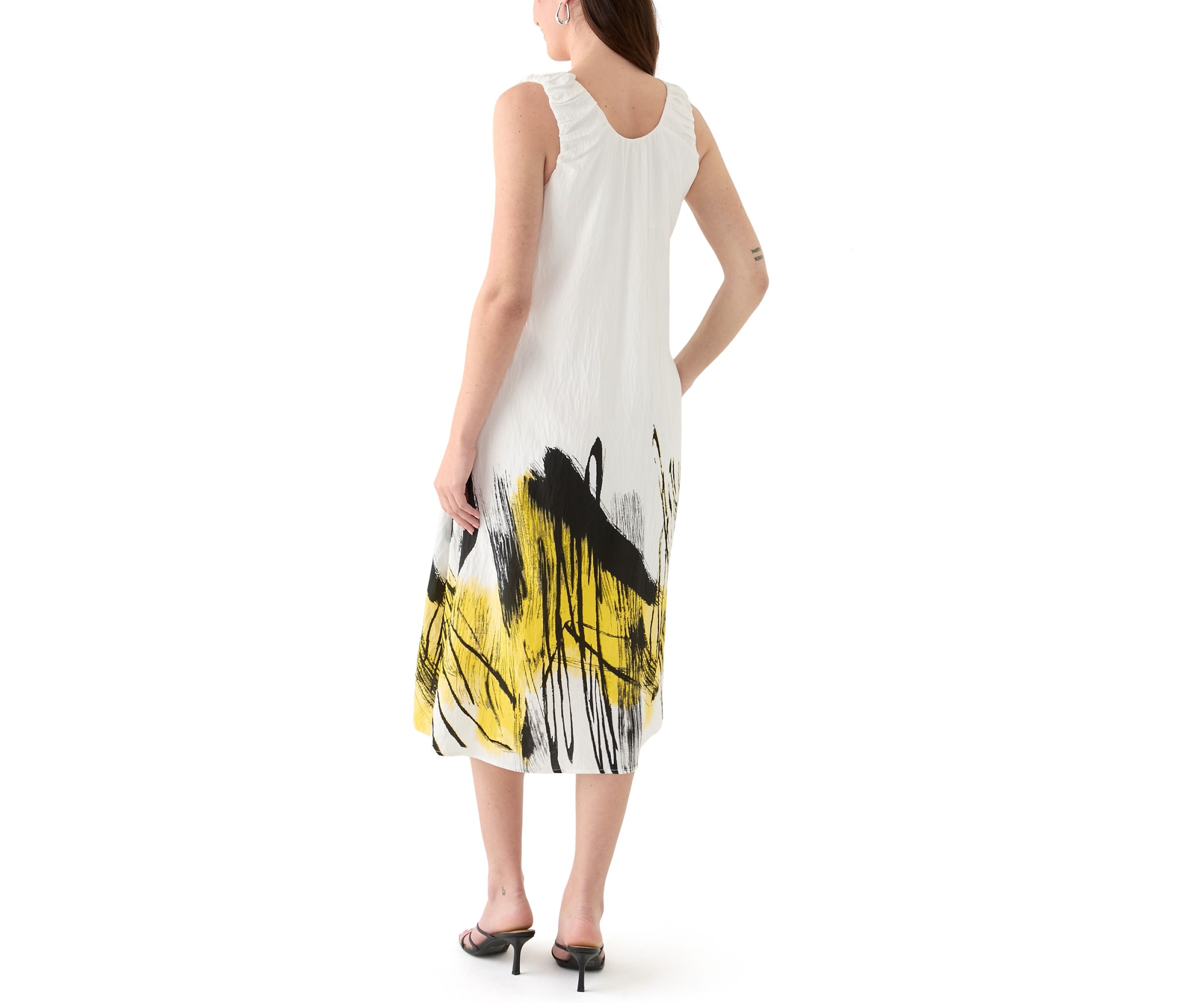 Womens Scoop Neck Sleeveless Printed Midi Dress