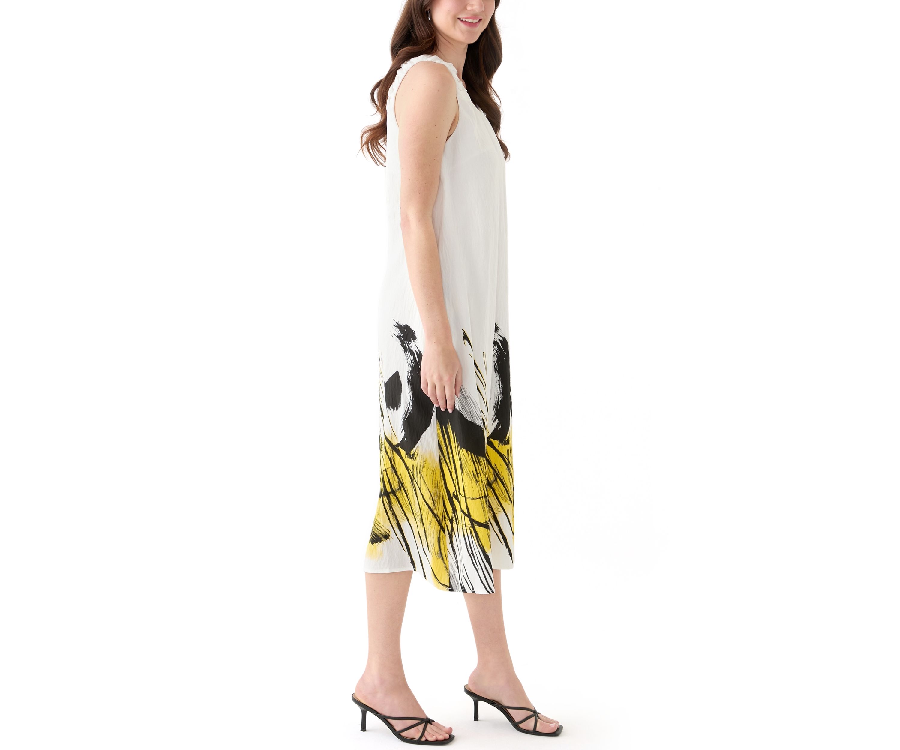 Womens Scoop Neck Sleeveless Printed Midi Dress