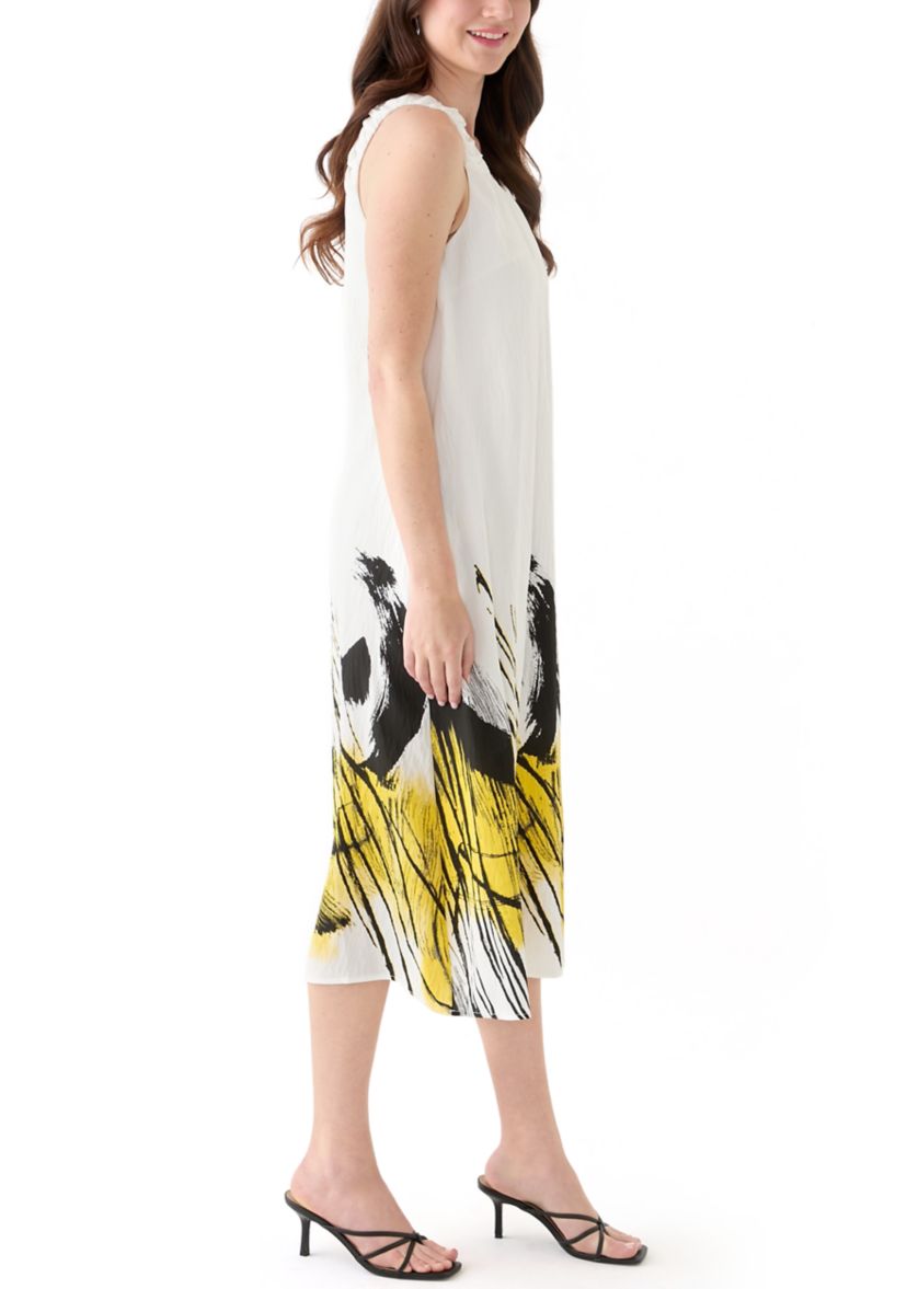Womens Scoop Neck Sleeveless Printed Midi Dress