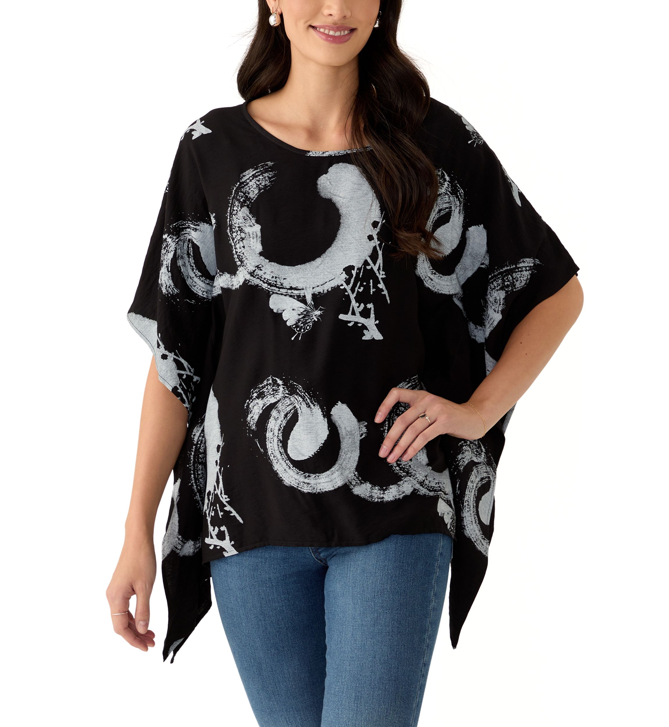 Womens Asymmetric Hem Printed Blouse
