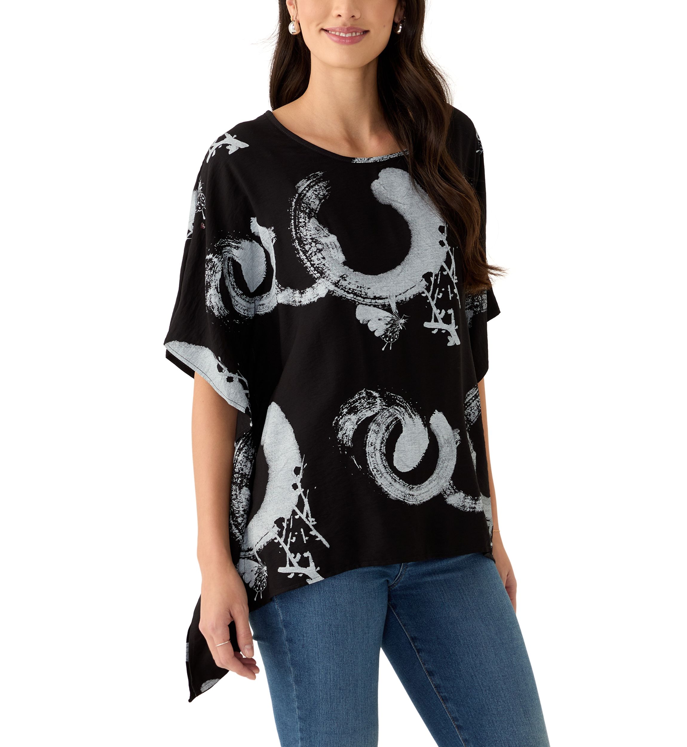 Womens Asymmetric Hem Printed Blouse