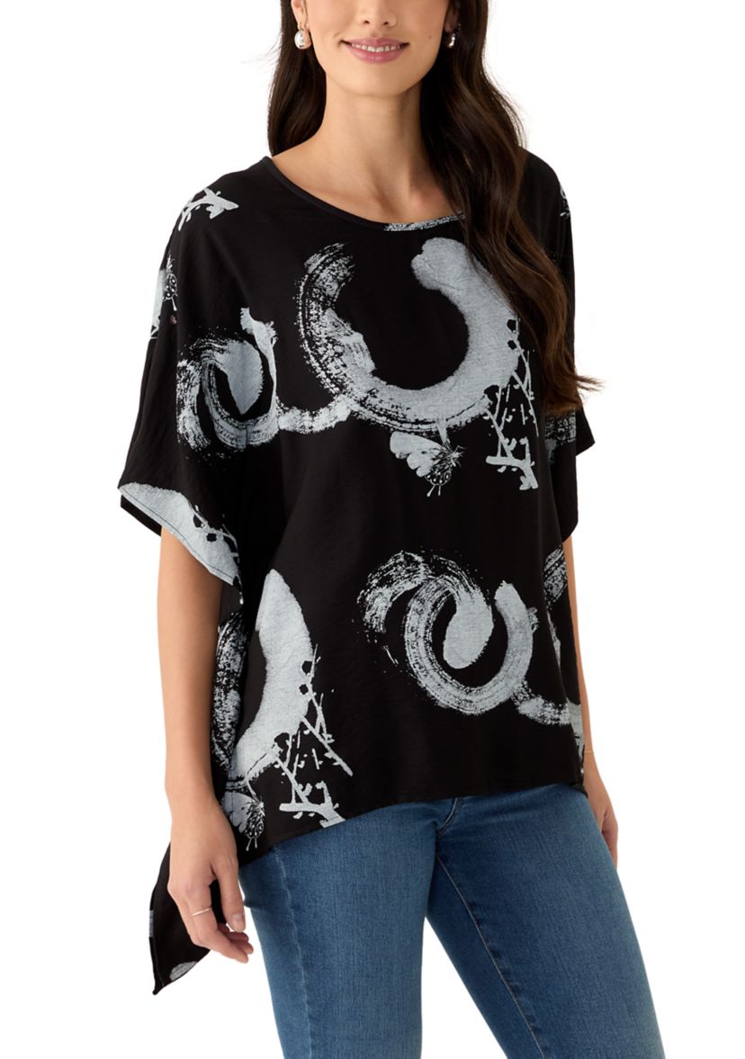 Womens Asymmetric Hem Printed Blouse
