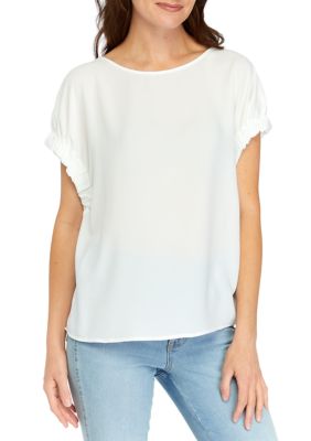 PATRIZIA LUCA Women's Short Sleeve Tie Back Top, White, XL