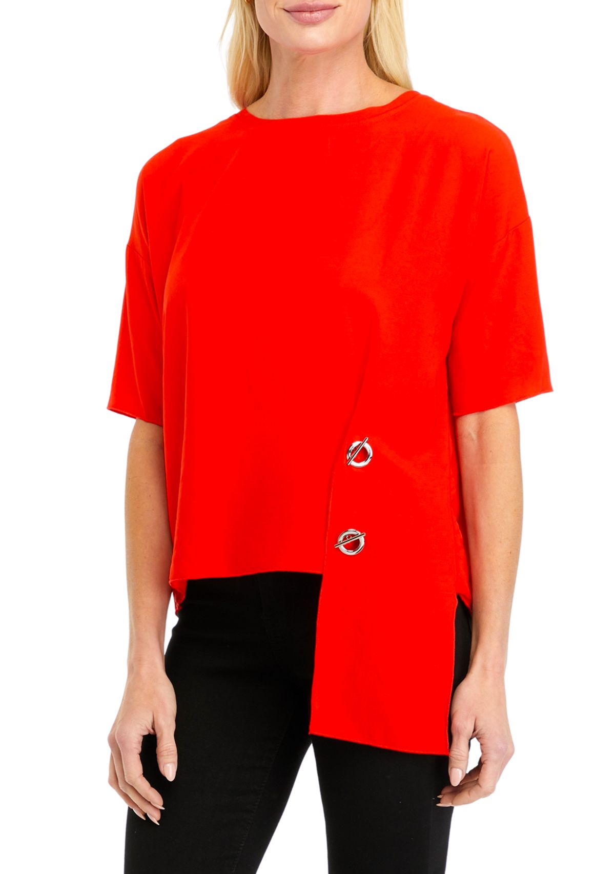 Womens Solid Asymmetrical Blouse