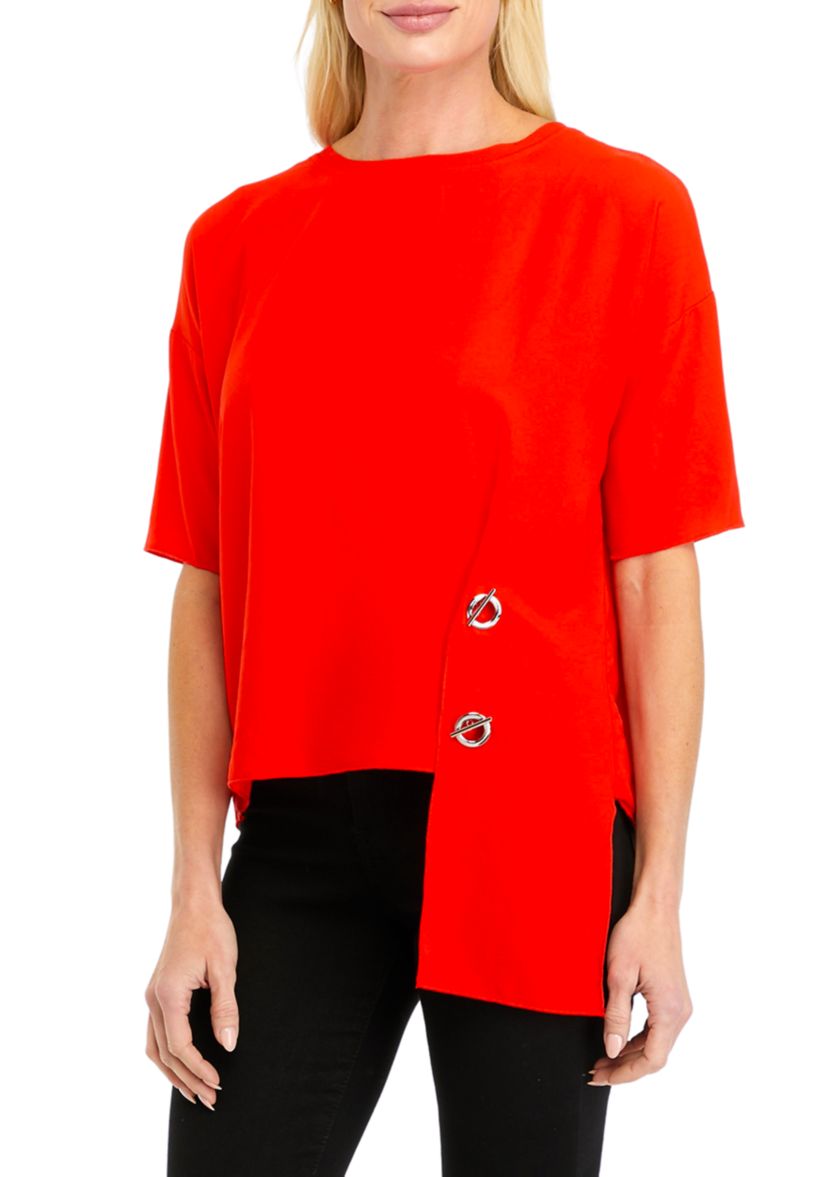 Womens Solid Asymmetrical Blouse