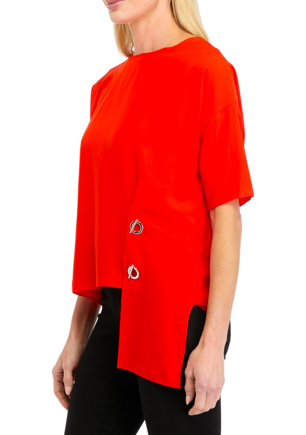 Womens Solid Asymmetrical Blouse