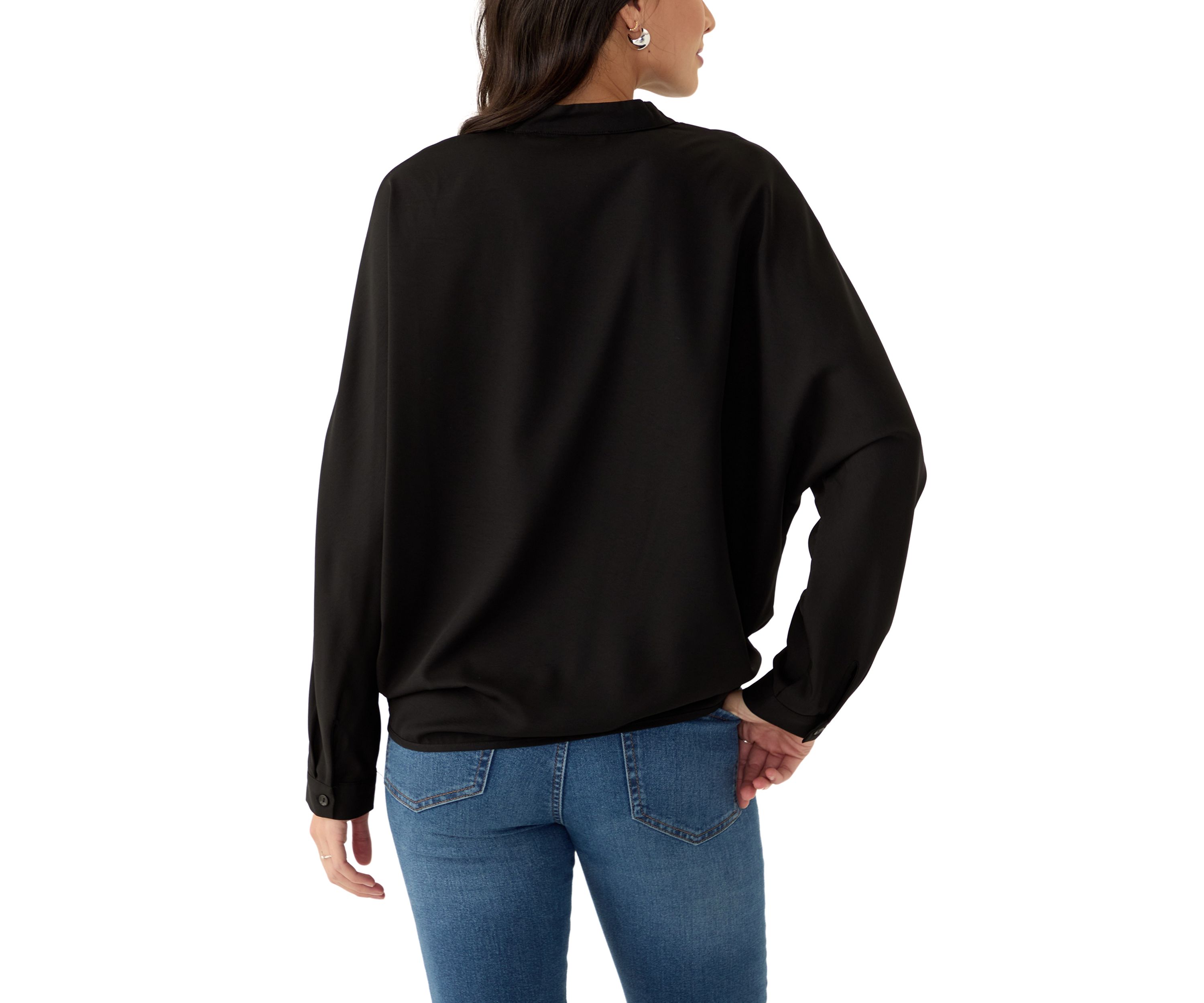 Womens Split Neck Button Front Blouse