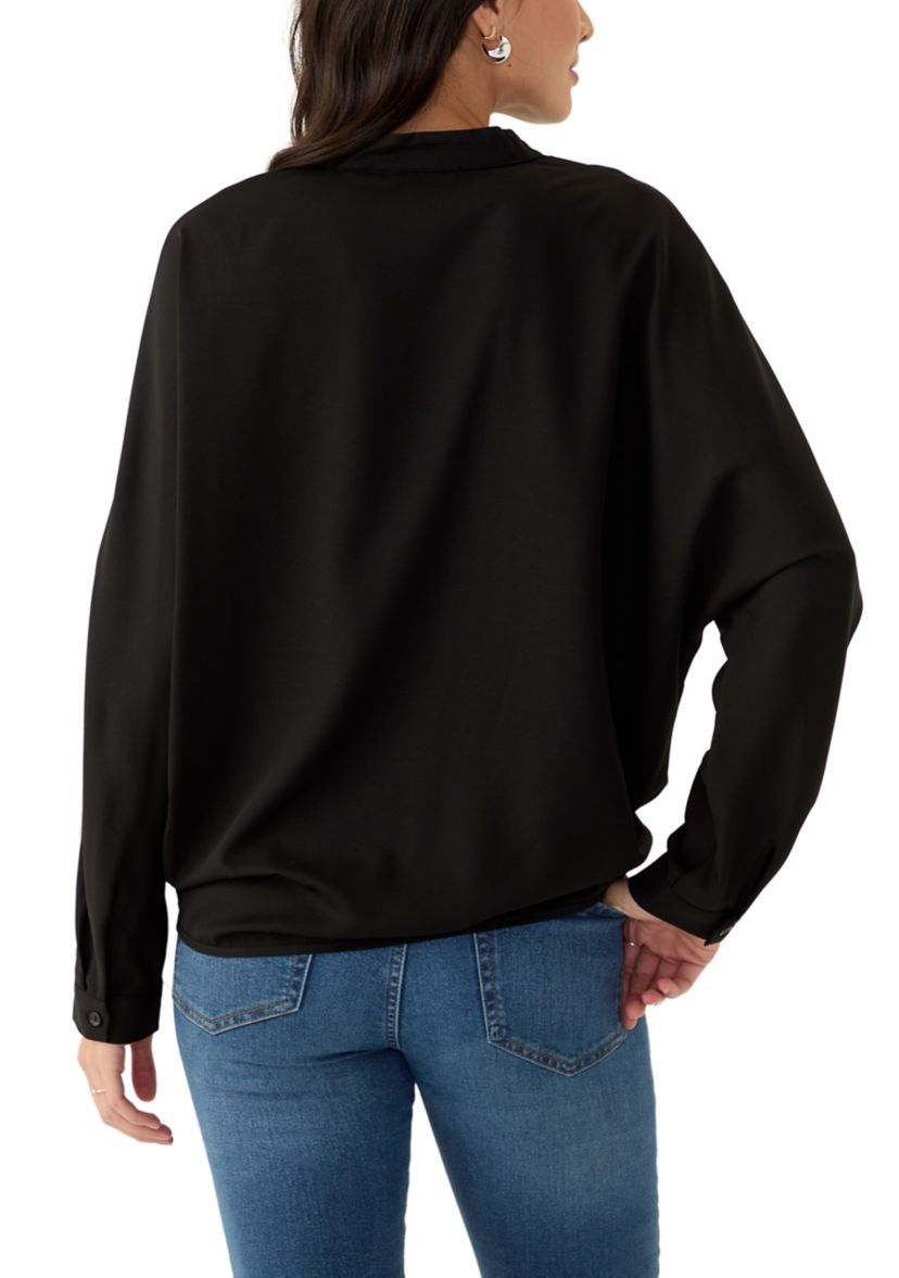Womens Split Neck Button Front Blouse