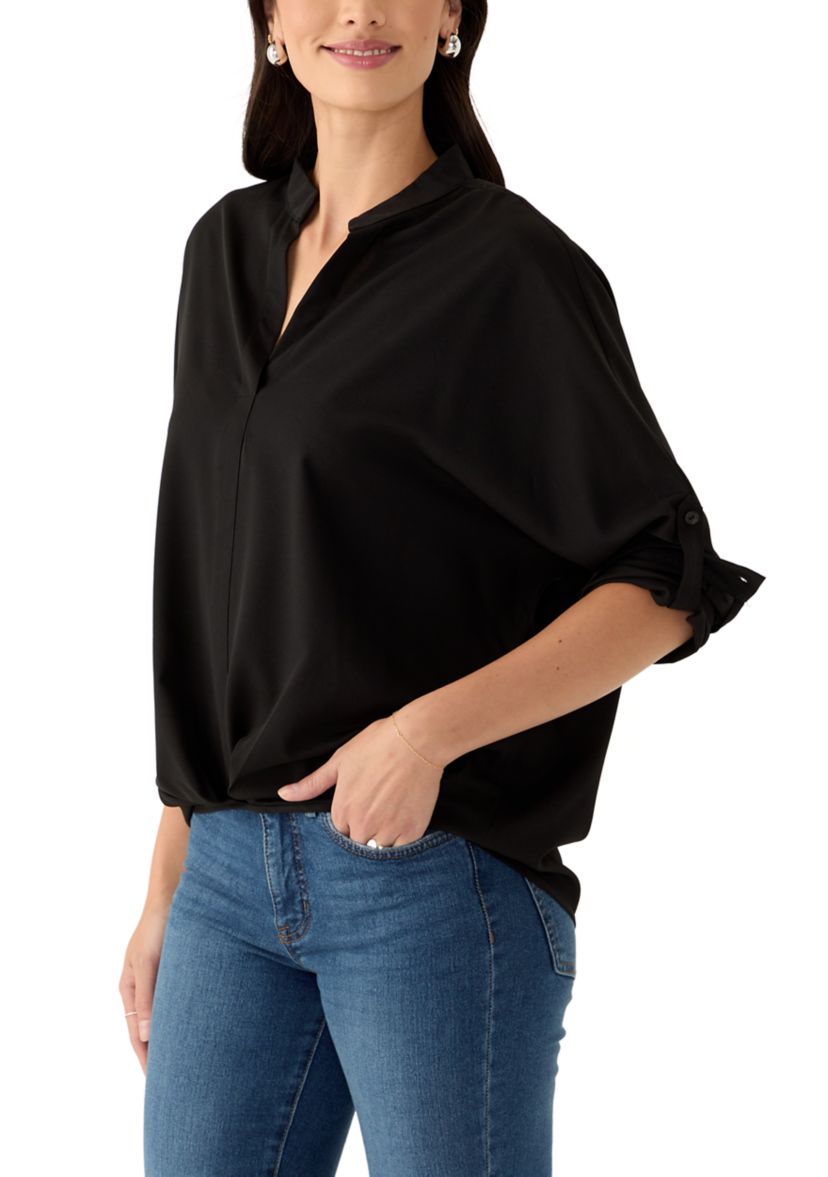 Womens Split Neck Button Front Blouse