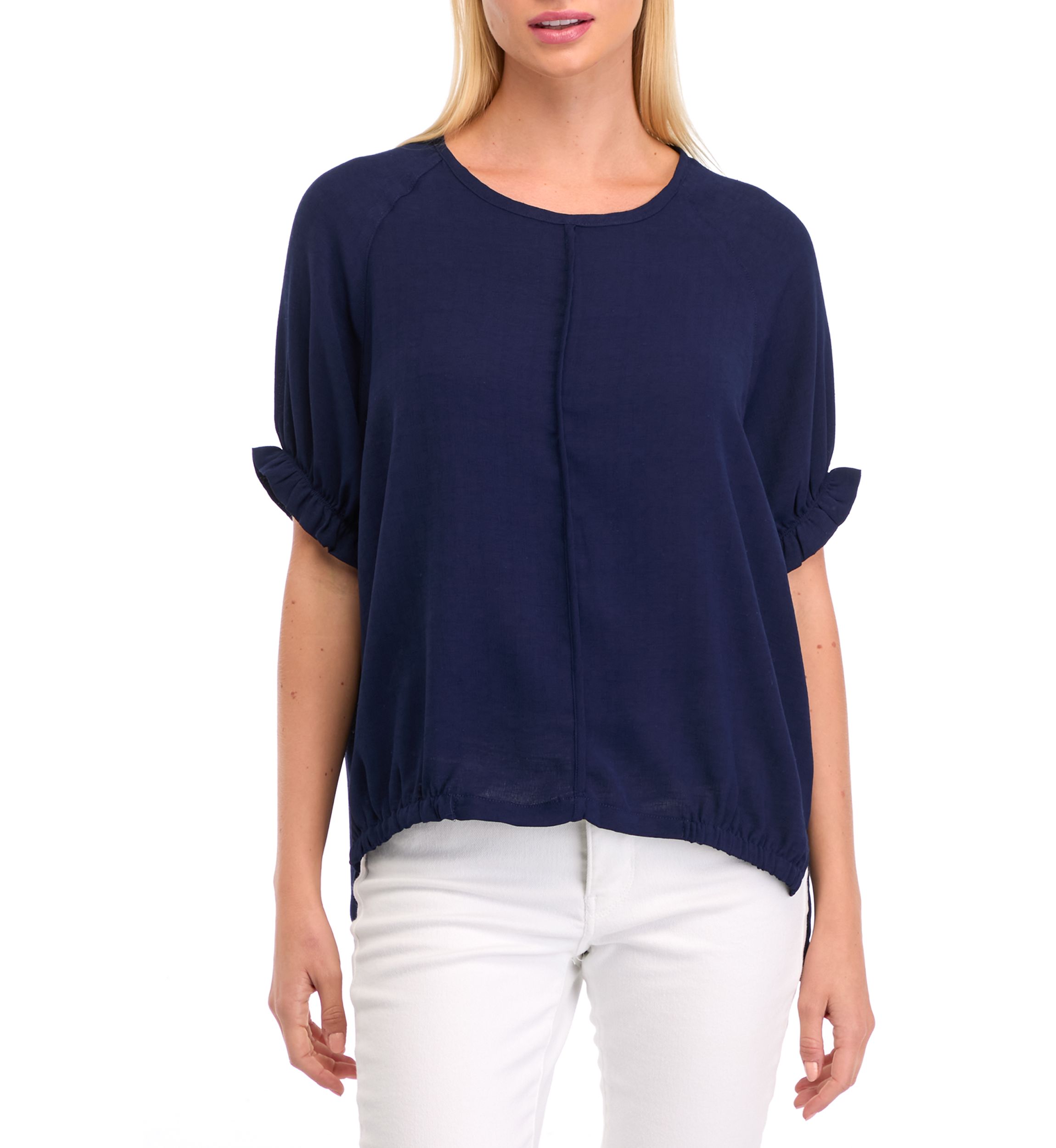 Womens Solid Short Sleeve Woven Top
