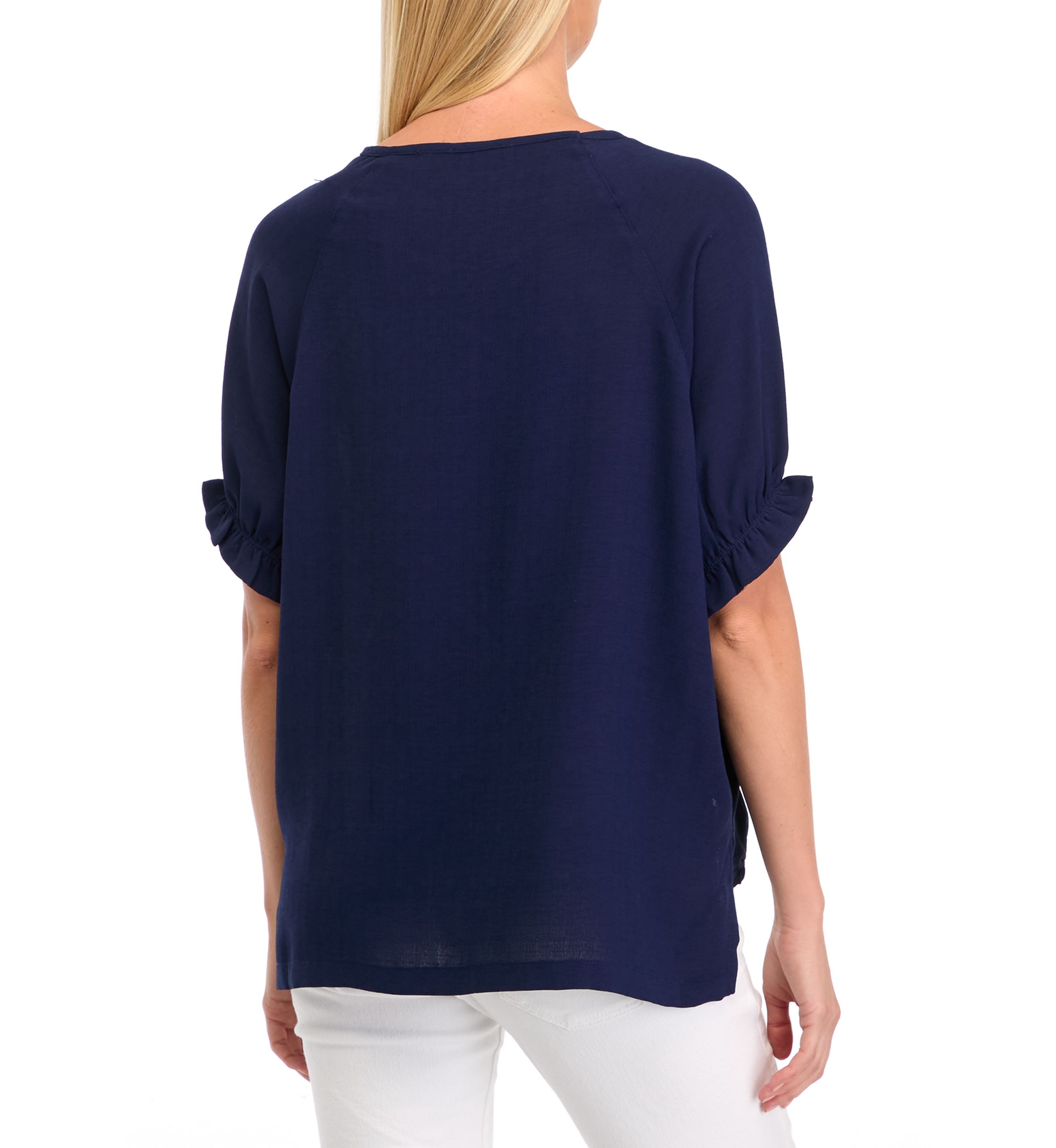 Womens Solid Short Sleeve Woven Top