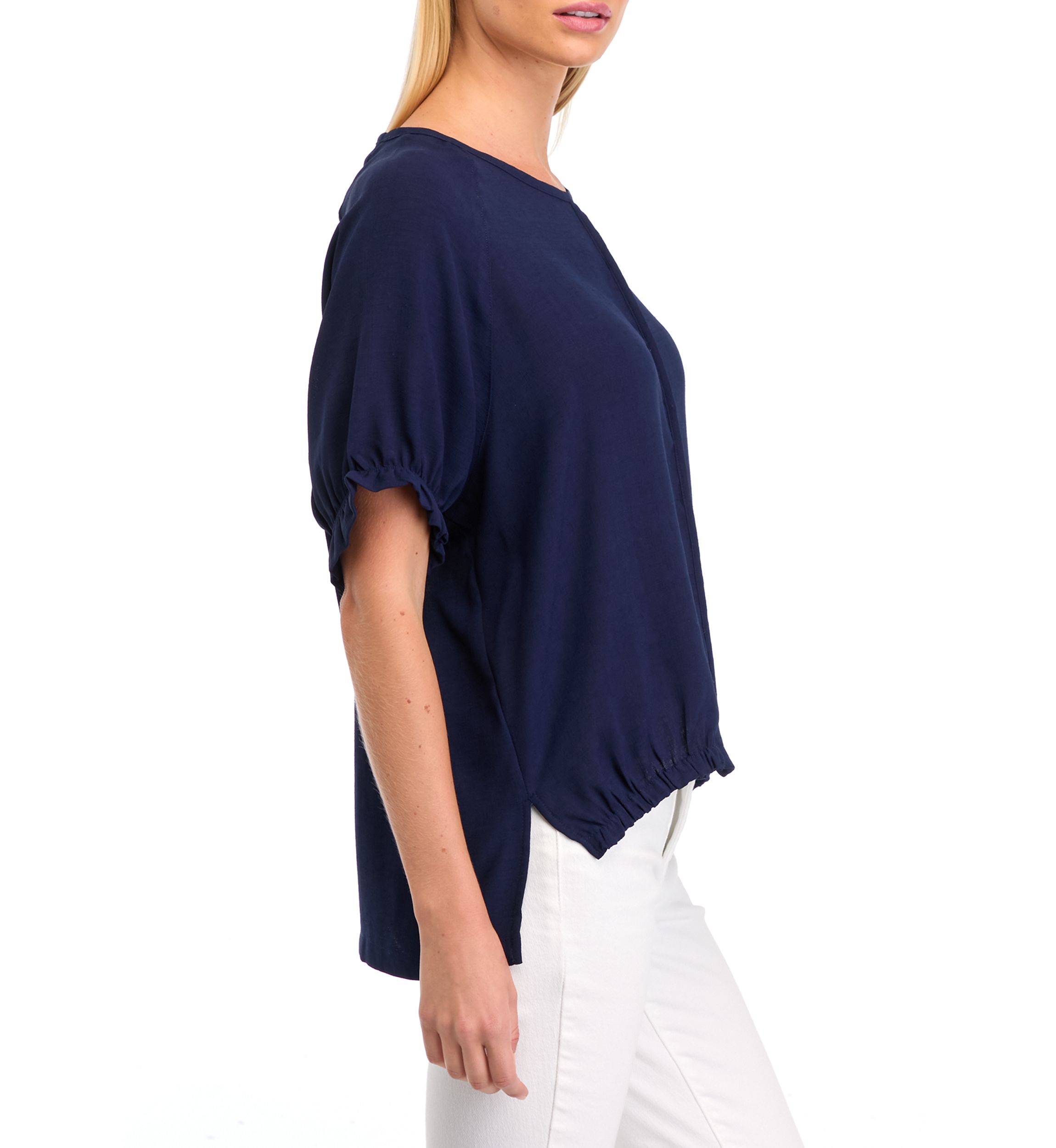 Womens Solid Short Sleeve Woven Top