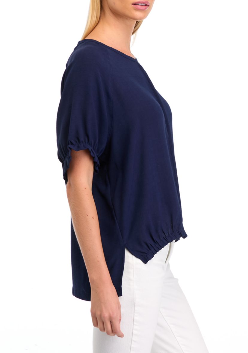 Womens Solid Short Sleeve Woven Top