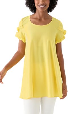 PATRIZIA LUCA Women's Scoop Neck Short Sleeve Long Top, Yellow, XL
