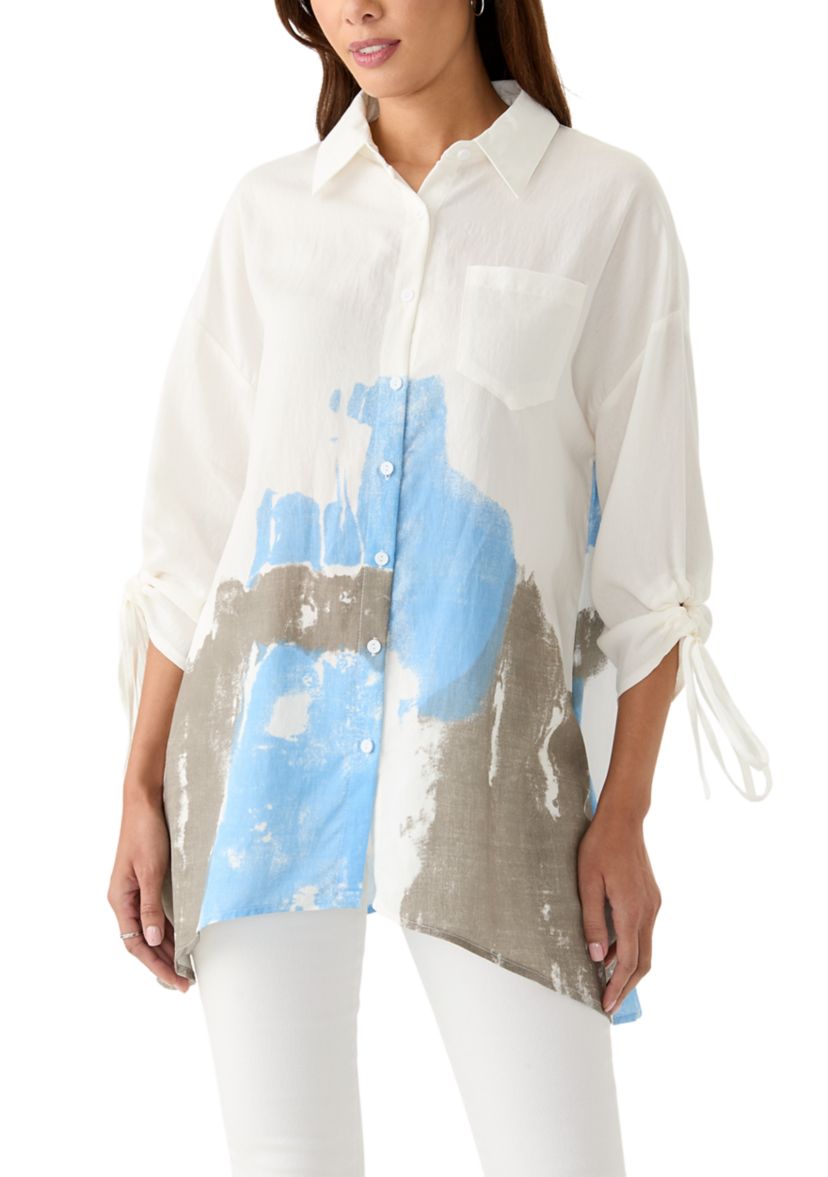 Womens Printed Button Down Top
