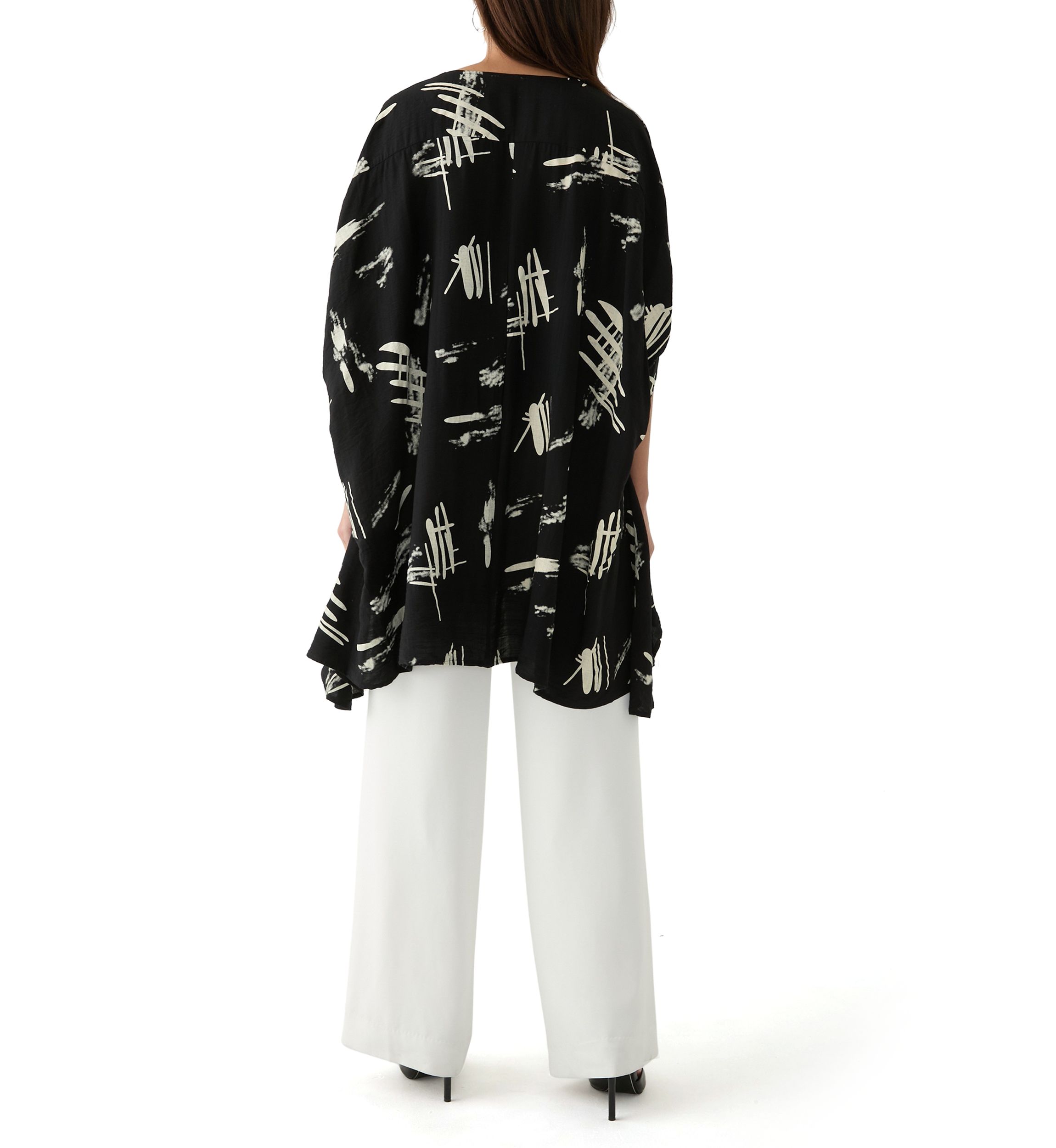 Womens High Low Button Front Printed Blouse