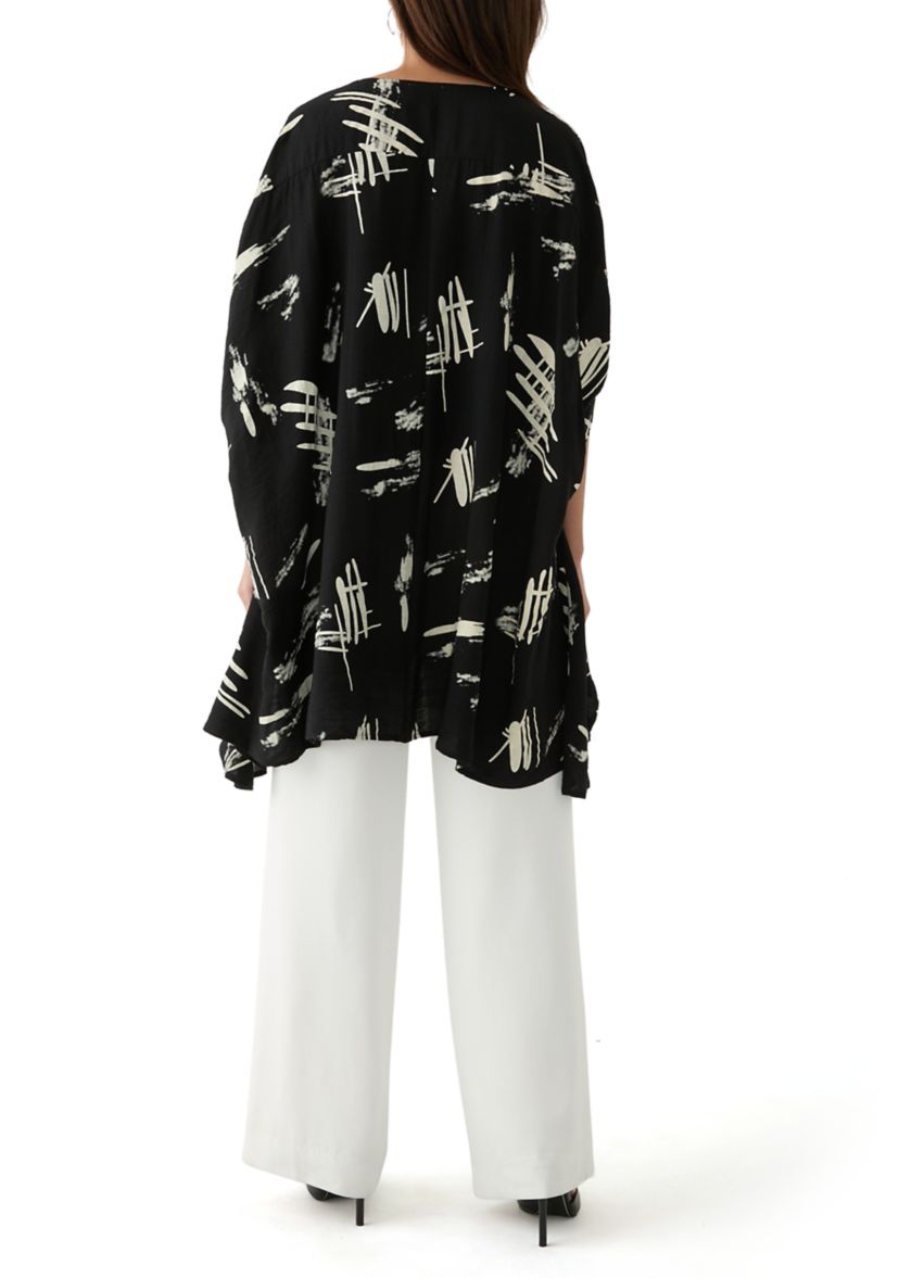 Womens High Low Button Front Printed Blouse